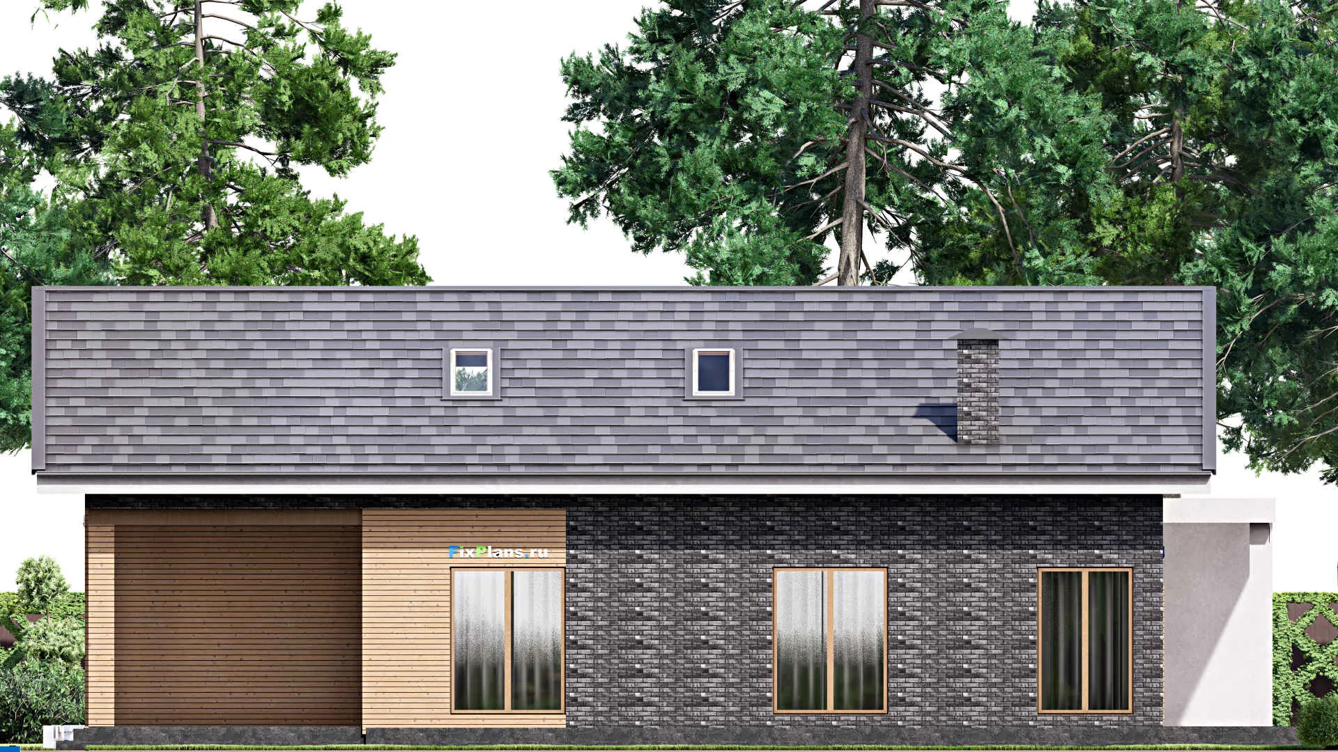 F-16640 - Проект дома с мансардой 17 на 20, площадью 340 м² с террасой, гаражом на 2 машины и 5 спальнями