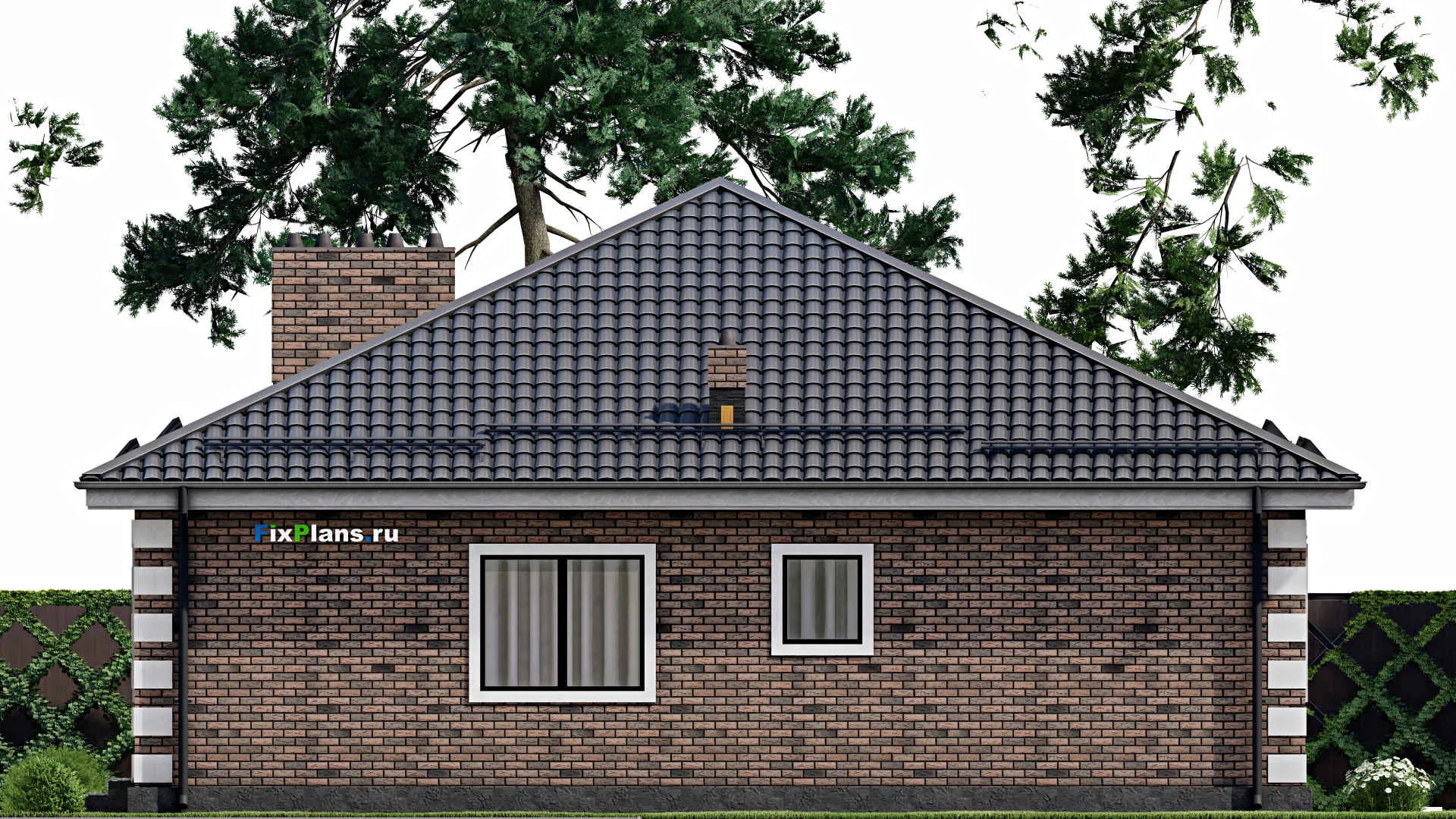 F-4328 - Проект одноэтажного дома 13 на 14, площадью 150 м² с террасой и 3 спальнями