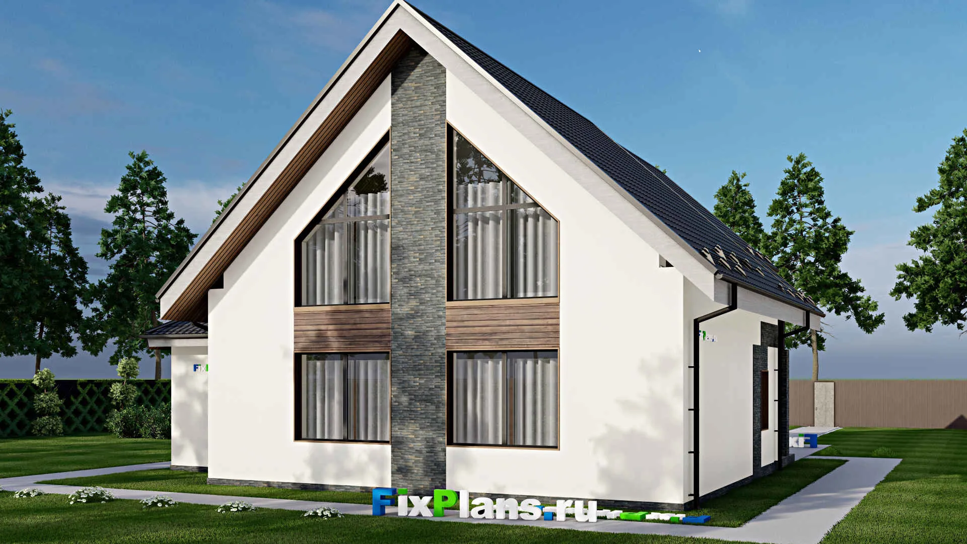 F-4994 - Проект дома с мансардой 15 на 15, площадью 350 м² с террасой, балконом и 4 спальнями