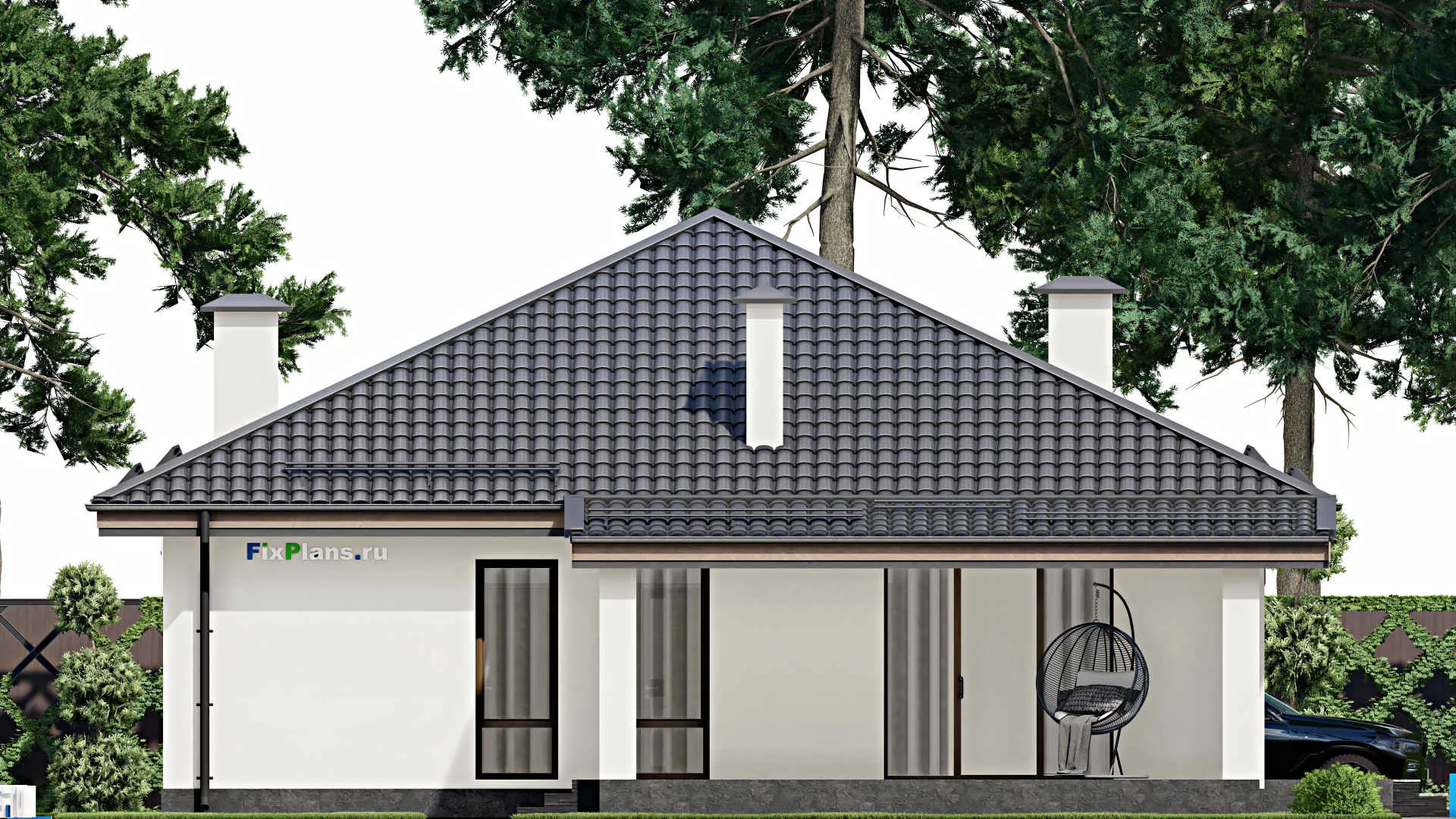 F-5300 - План одноэтажного дома 12 на 13, площадью 150 м² с террасой и 2 спальнями