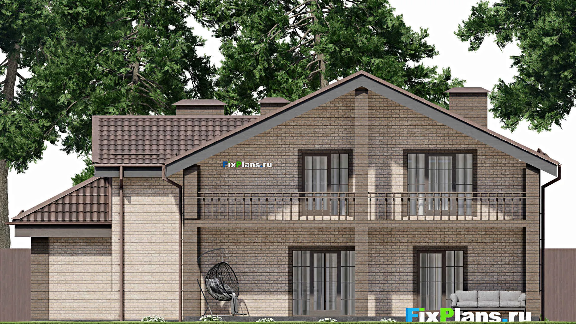 F-6407 - Проект дома с мансардой 15 на 16, площадью 260 м² с террасой, балконом, гаражом на 2 машины и 5 спальнями