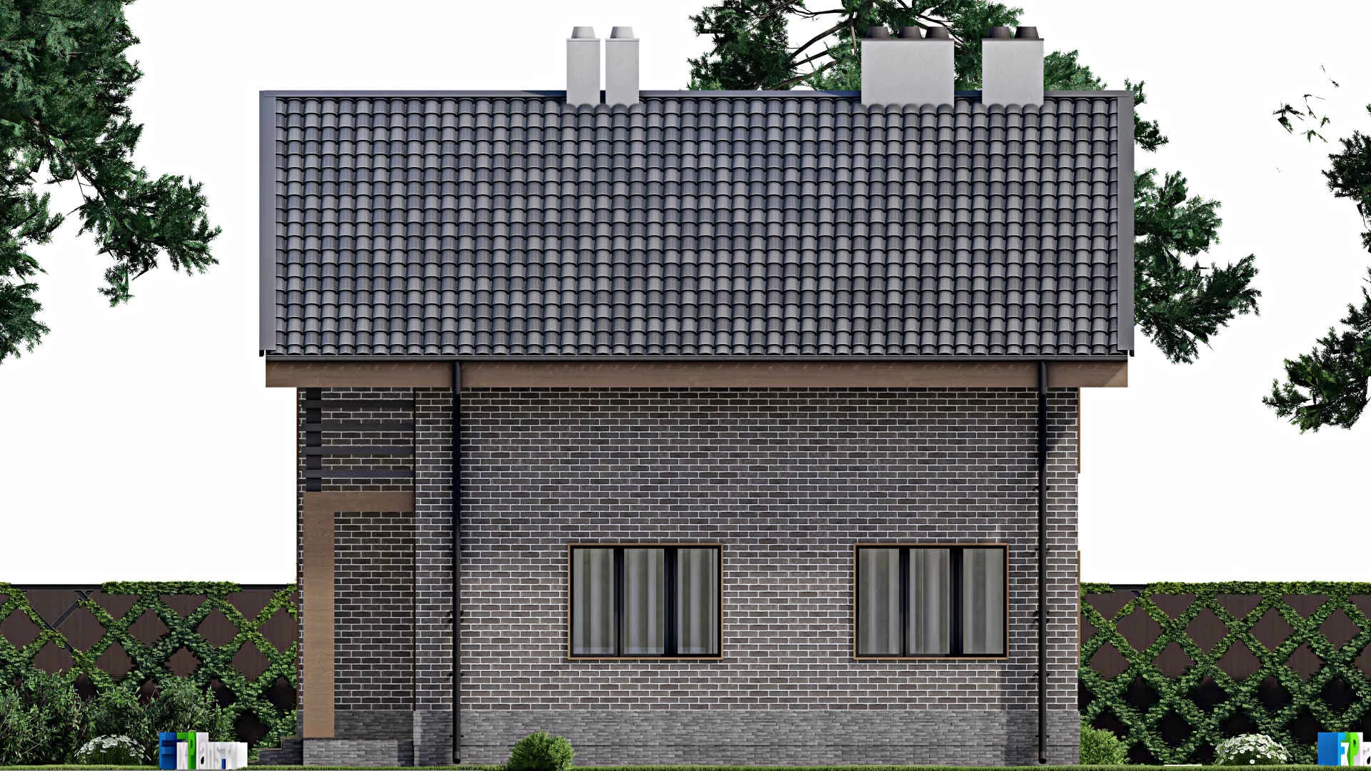 F-7631 - Планы дома с мансардой 10 на 11, площадью 160 м² с террасой, балконом и 3 спальнями