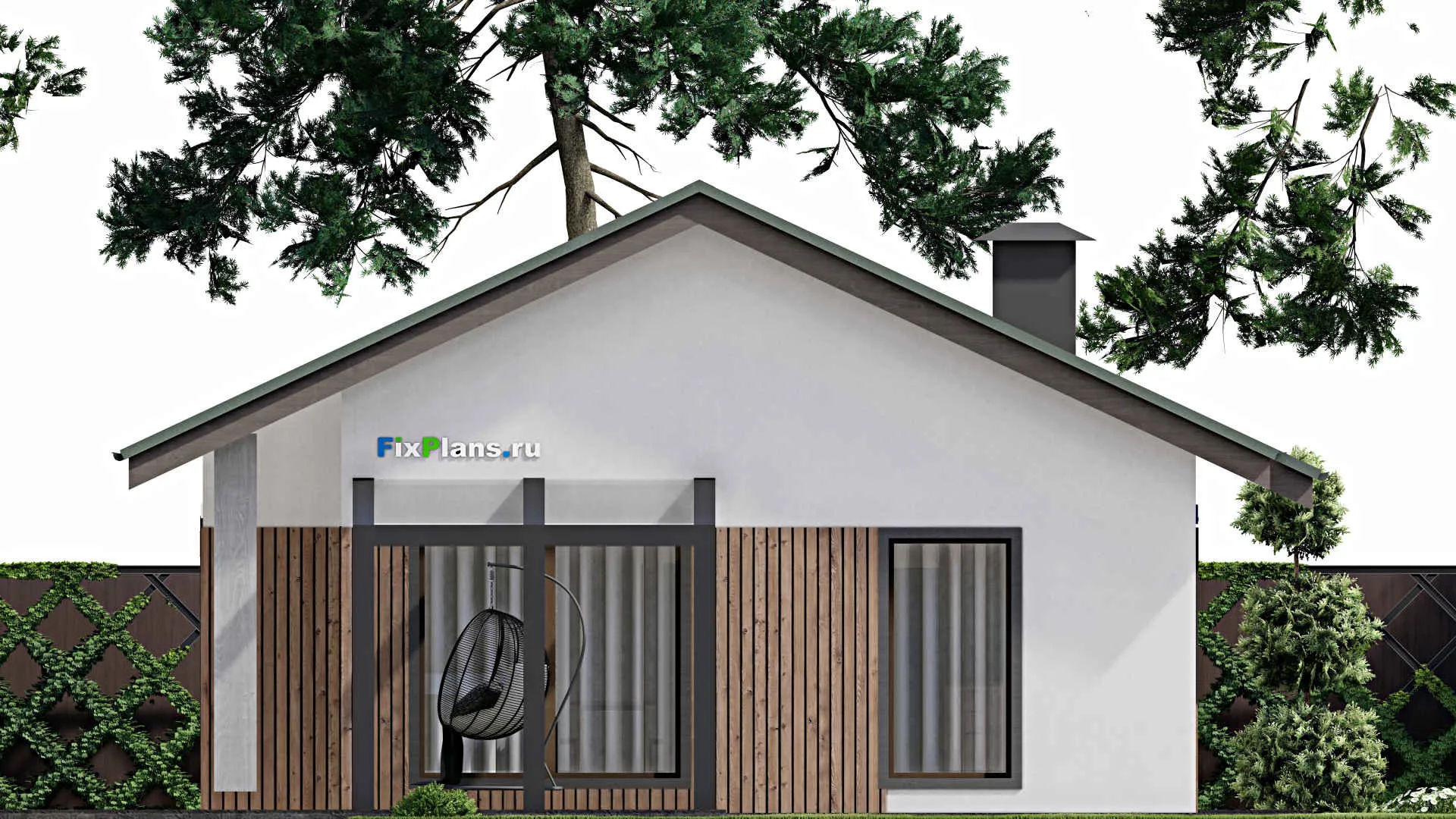 F-7055 - Проект одноэтажного дома 13 на 21, площадью 190 м² с террасой, баней и 3 спальнями