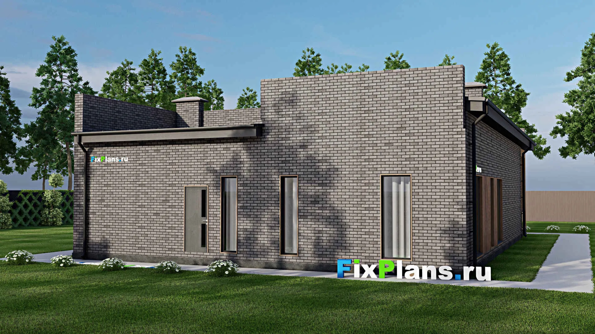 F-6695 - План одноэтажного дома 14 на 21, площадью 180 м² с террасой и 5 спальнями