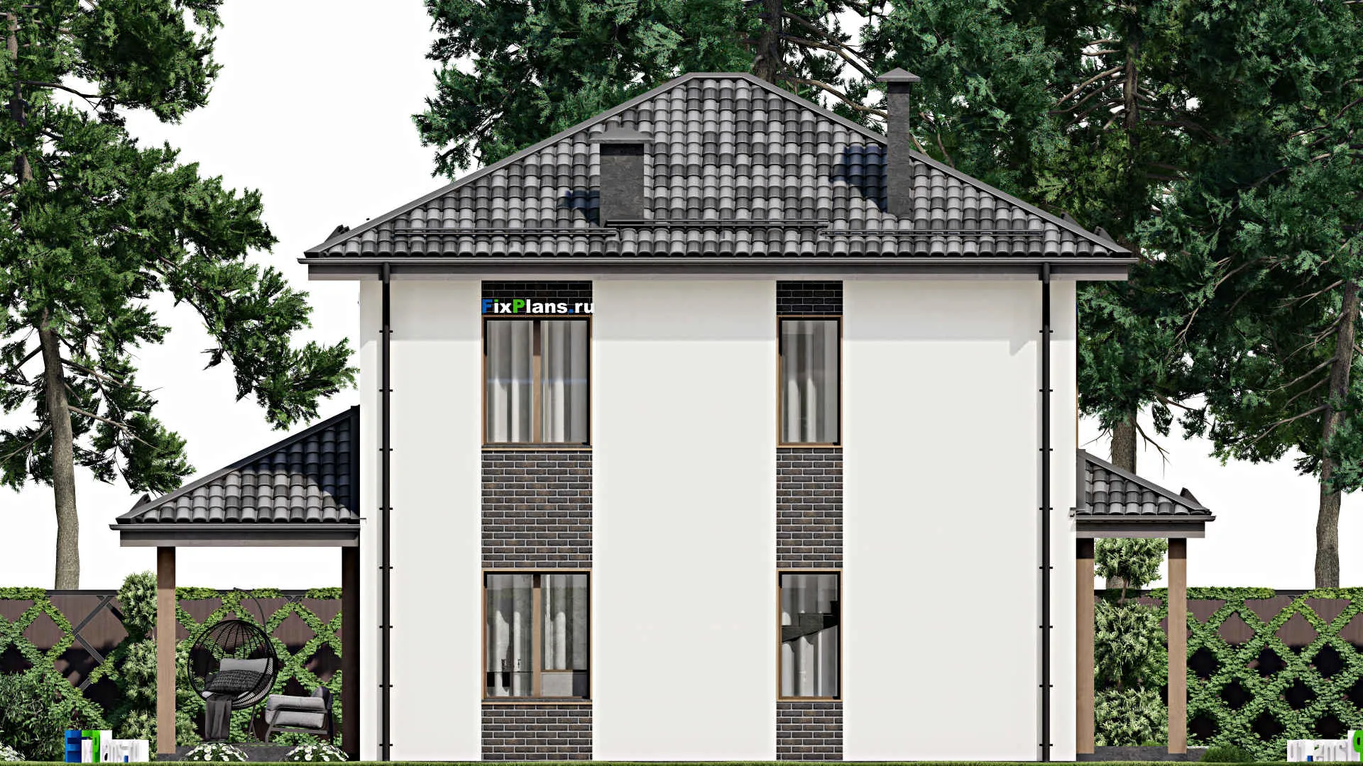 F-3491 - Проект двухэтажного дома 9 на 10, площадью 160 м² с террасой и 4 спальнями