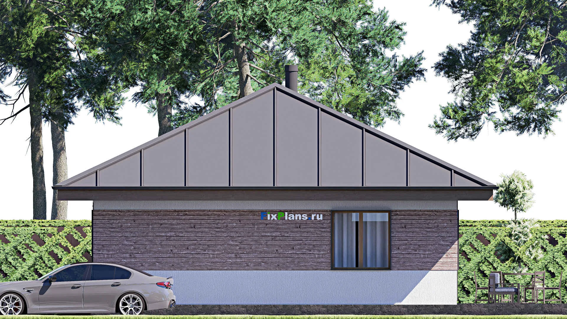 F-19835 - Проект одноэтажного дома 13 на 14, площадью 140 м² с террасой и 3 спальнями