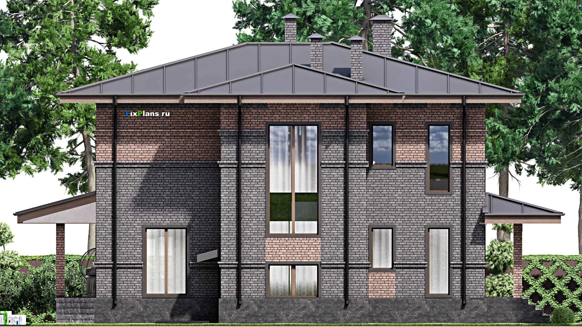 F-14399 - Проект двухэтажного дома 17 на 17, площадью 260 м² с террасой и 4 спальнями