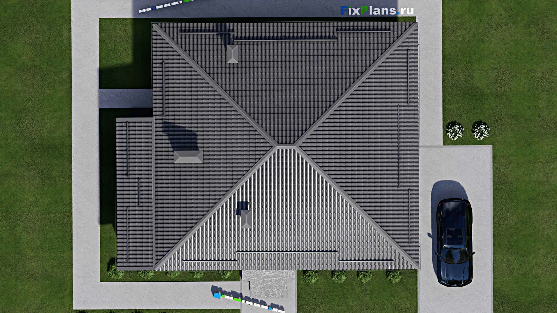 F-5300 - План одноэтажного дома 12 на 13, площадью 150 м² с террасой и 2 спальнями