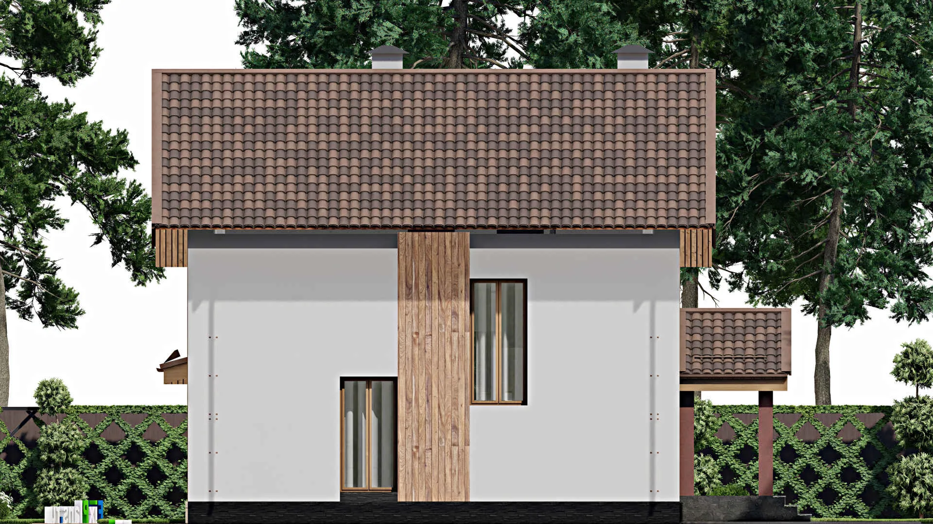 F-9332 - Проект дома с мансардой 13 на 15, площадью 200 м² с террасой и 3 спальнями