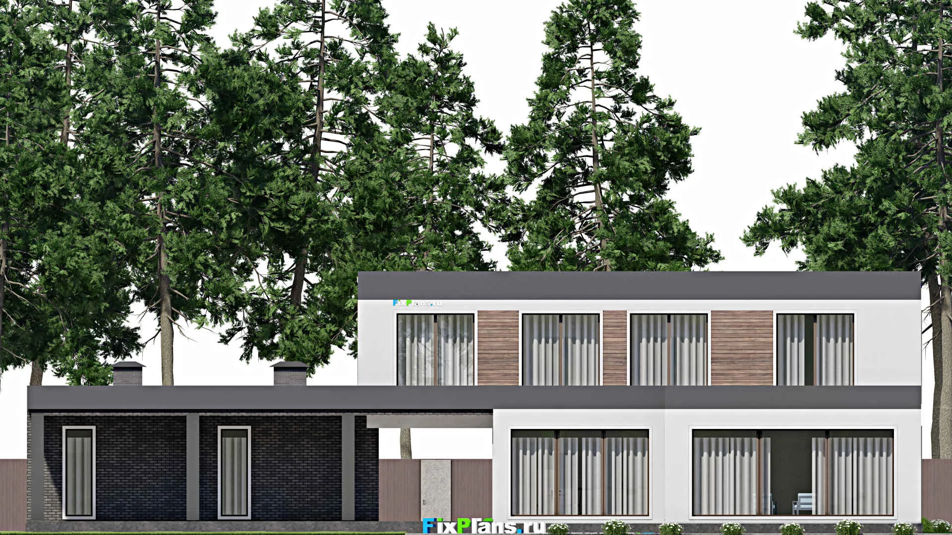 F-9296 - Планы двухэтажного дома 22 на 29, площадью 510 м² с террасой, баней, гаражом на 2 машины и 5 спальнями