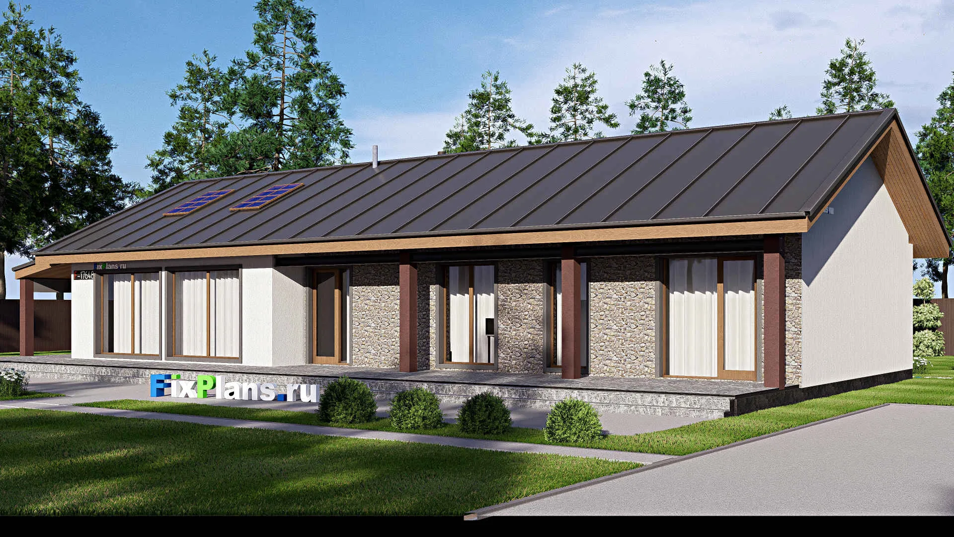 F-17648 - Проект одноэтажного дома 14 на 26, площадью 260 м² с террасой и 4 спальнями