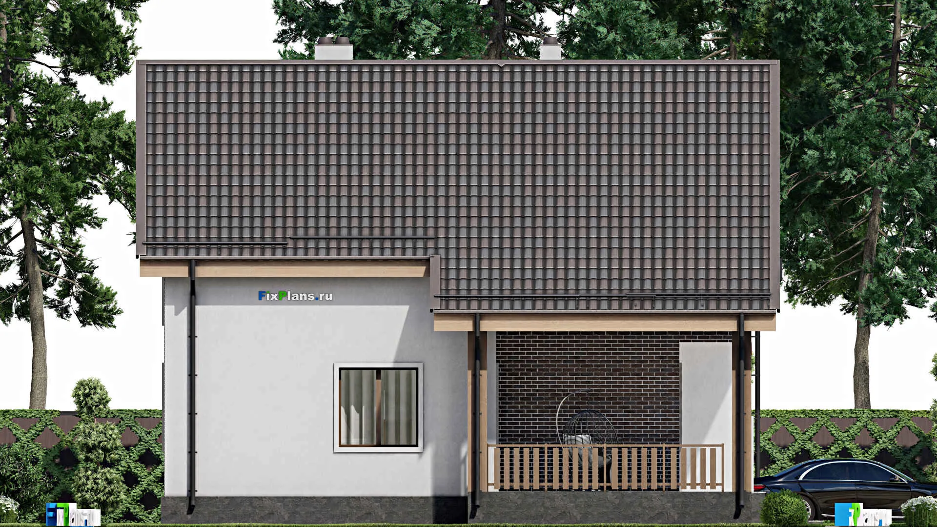 F-8513 - Планы дома с мансардой 13 на 16, площадью 250 м² с террасой, балконом, гаражом на 1 машину и 6 спальнями