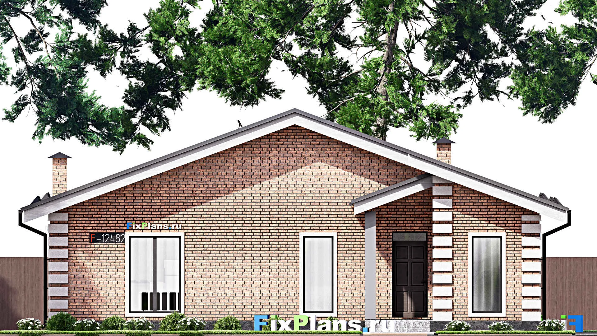 F-12482 - План одноэтажного дома 14 на 14, площадью 120 м² с 3 спальнями