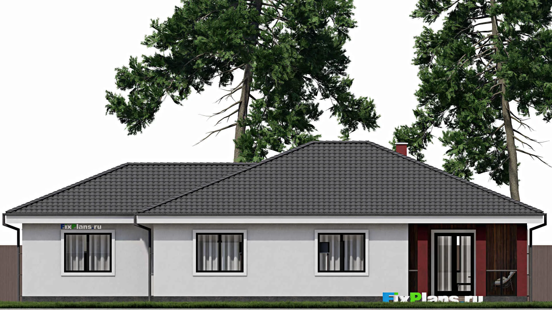 F-0269 - Проект одноэтажного дома 12 на 20, площадью 180 м² с террасой, гаражом на 1 машину и 3 спальнями