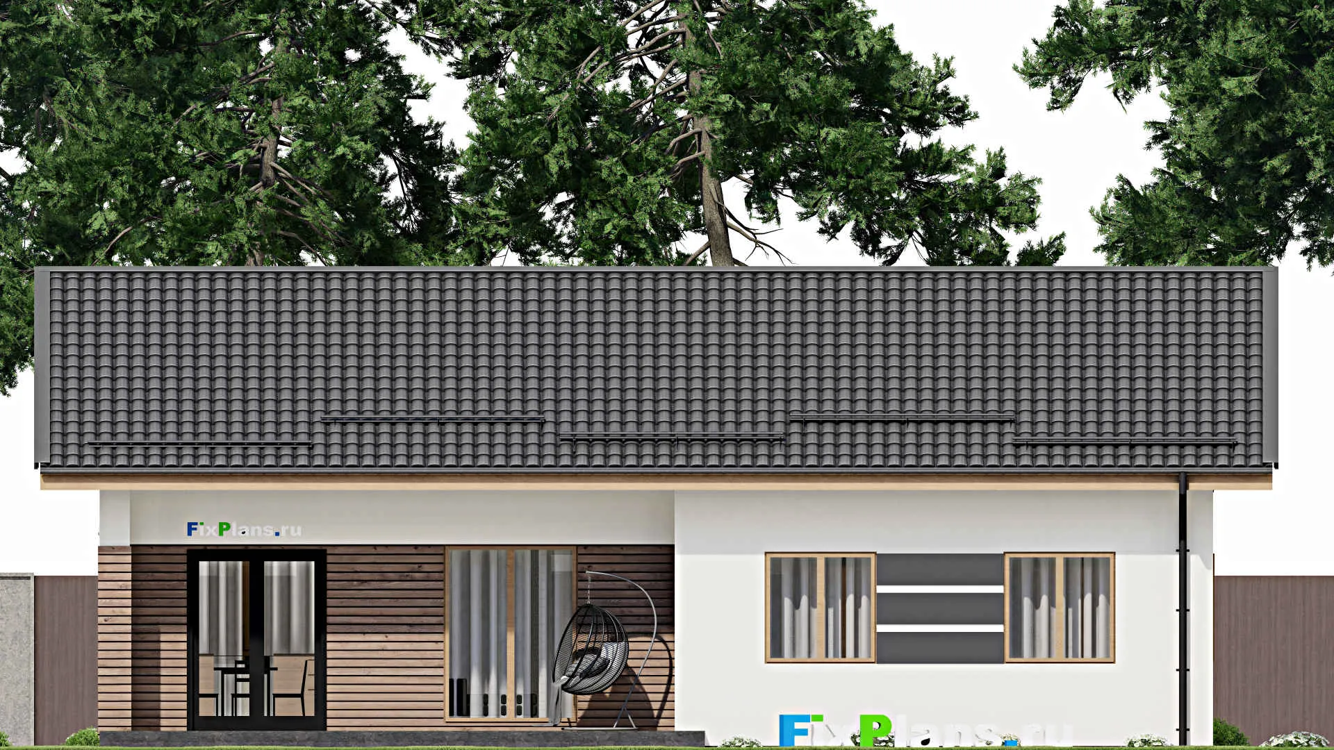 F-4265 - Проект одноэтажного дома 10 на 15, площадью 130 м² с террасой и 4 спальнями