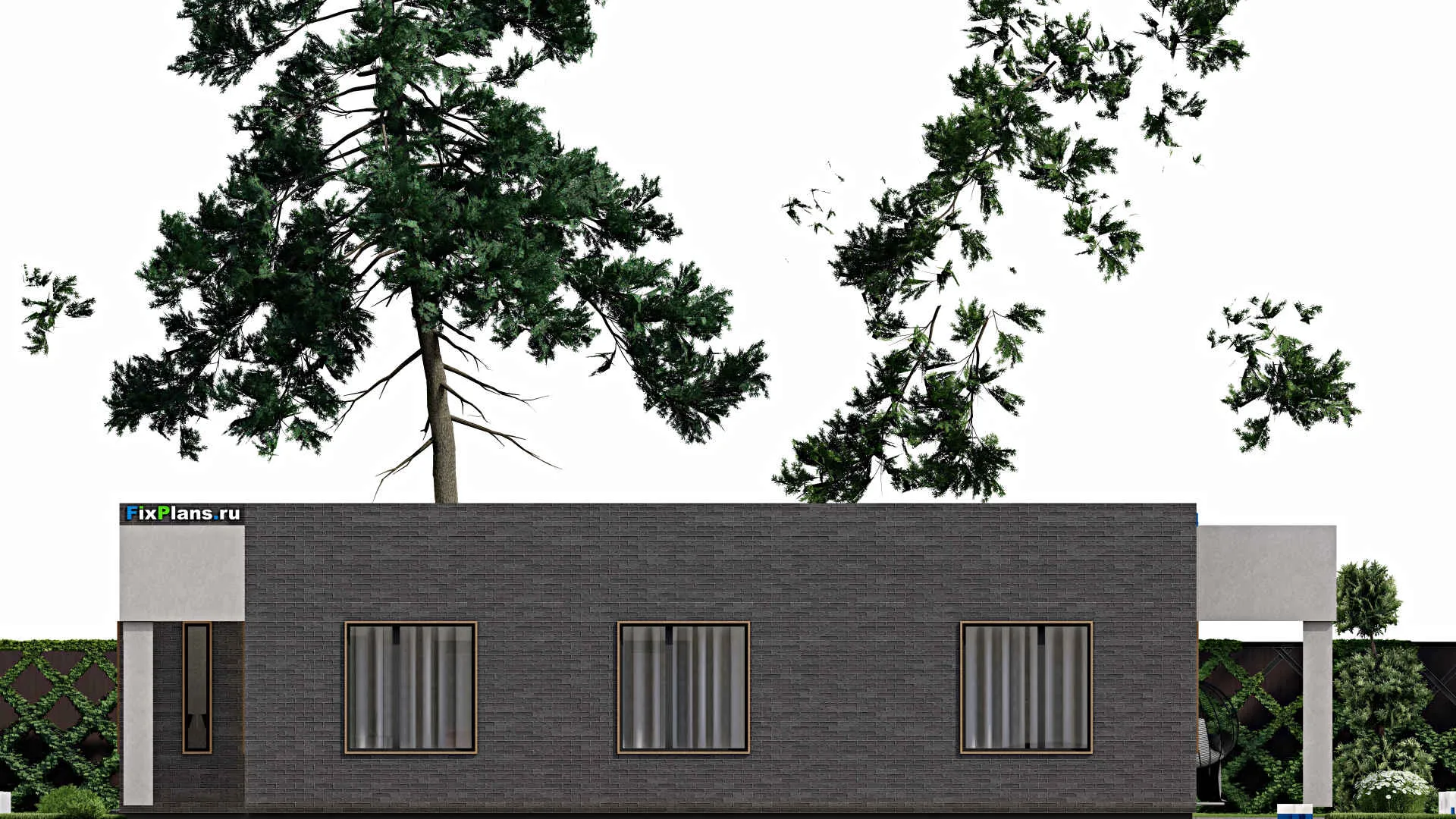 F-7082 - Проект одноэтажного дома 17 на 21, площадью 280 м² с террасой и 4 спальнями