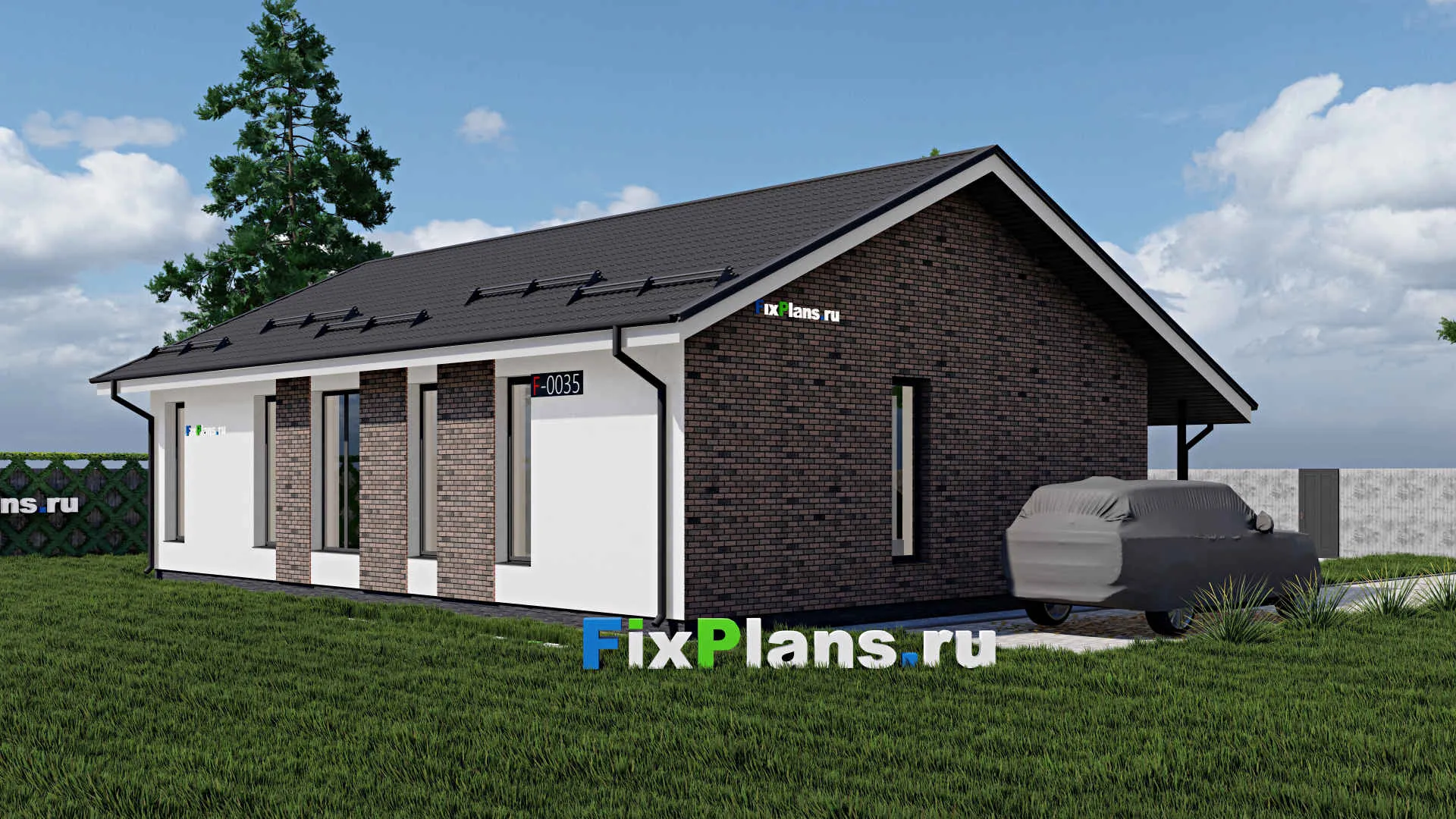 F-0035 - Проект одноэтажного дома 10 на 15, площадью 130 м² с террасой и 3 спальнями