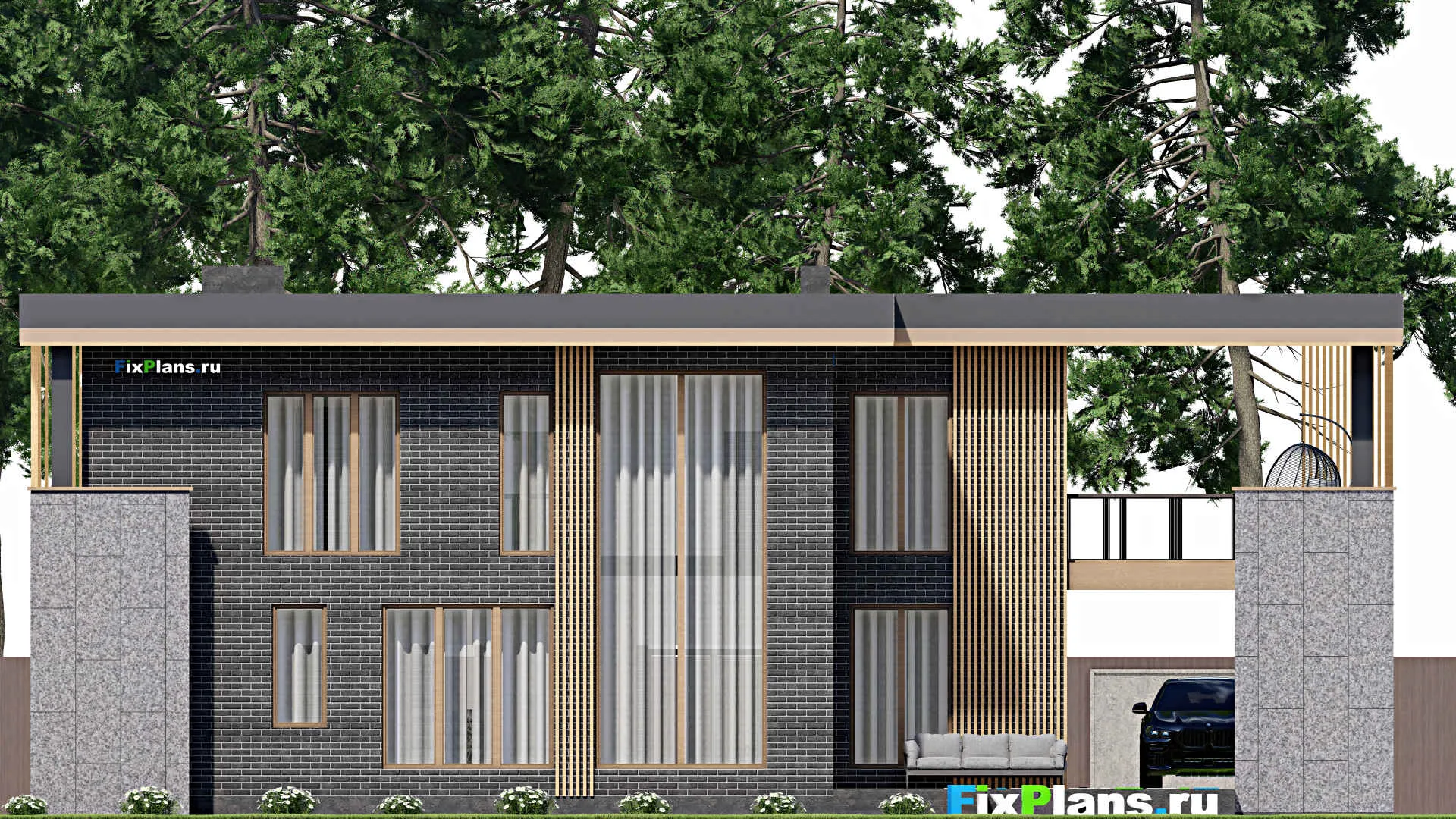 F-8351 - Проект двухэтажного дома 14 на 20, площадью 200 м² с террасой, балконом и 4 спальнями