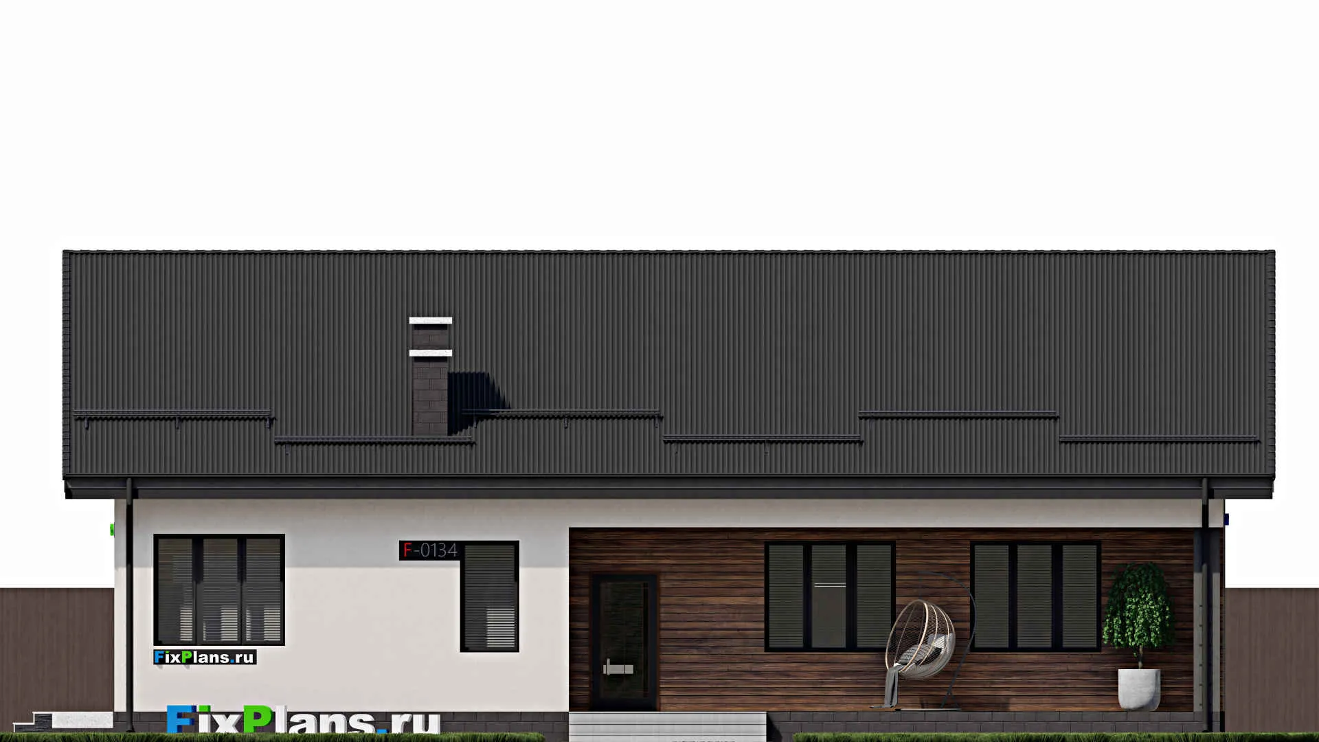 F-0134 - План одноэтажного дома 13 на 17, площадью 200 м² с террасой и 4 спальнями