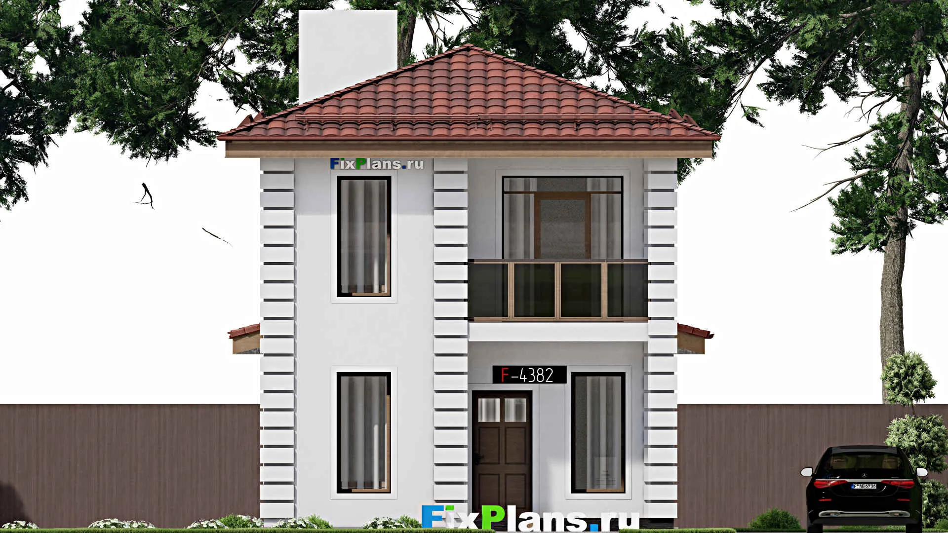 F-4382 - Планы двухэтажного дома 7 на 15, площадью 130 м² с террасой, балконом и 3 спальнями