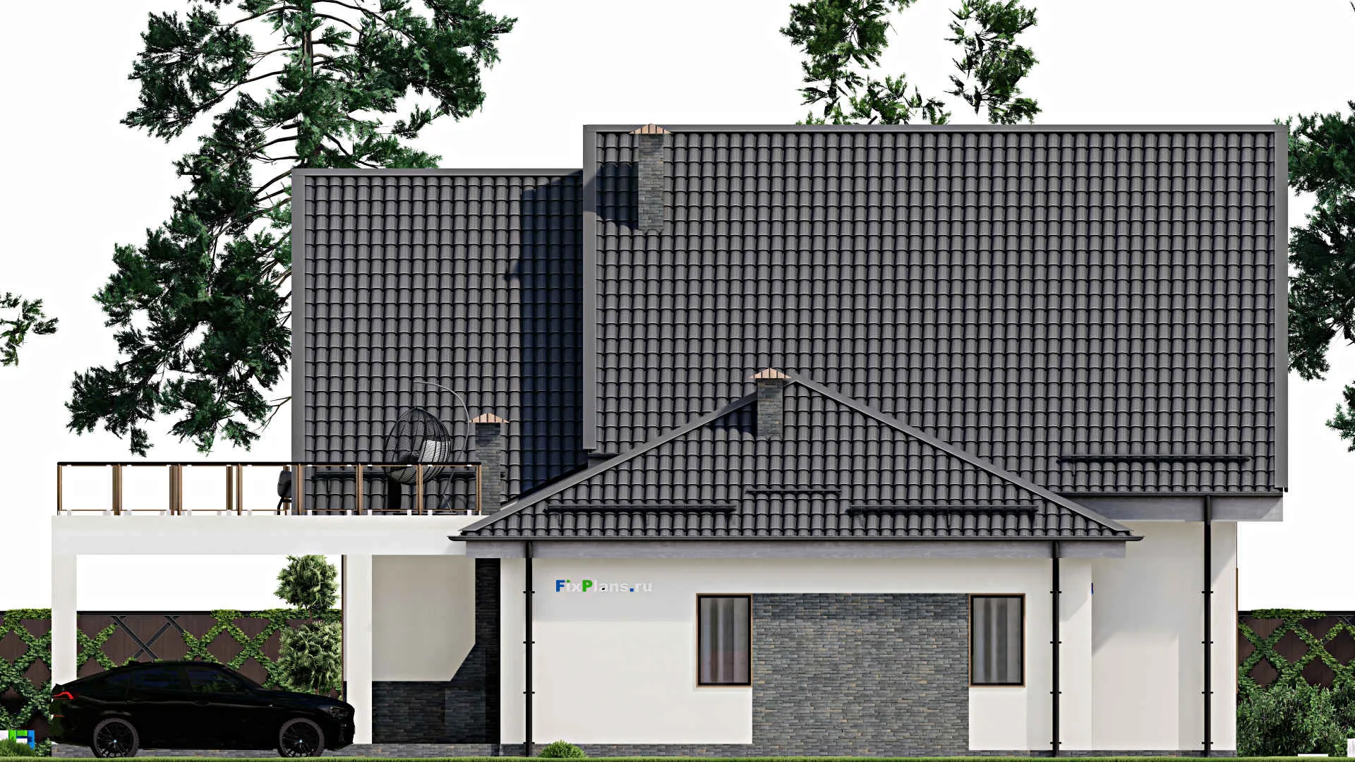 F-4994 - Проект дома с мансардой 15 на 15, площадью 350 м² с террасой, балконом и 4 спальнями