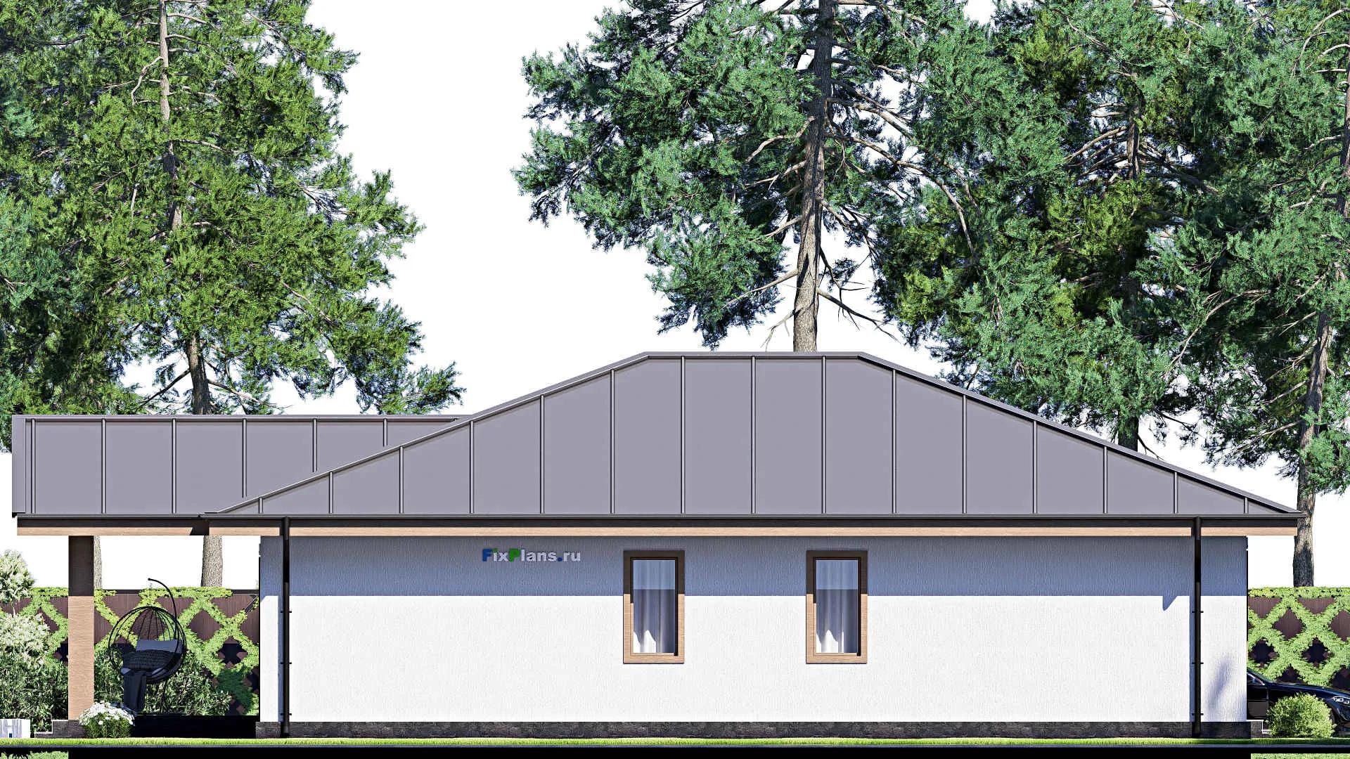 F-18359 - Проект одноэтажного дома 13 на 19, площадью 180 м² с террасой и 3 спальнями