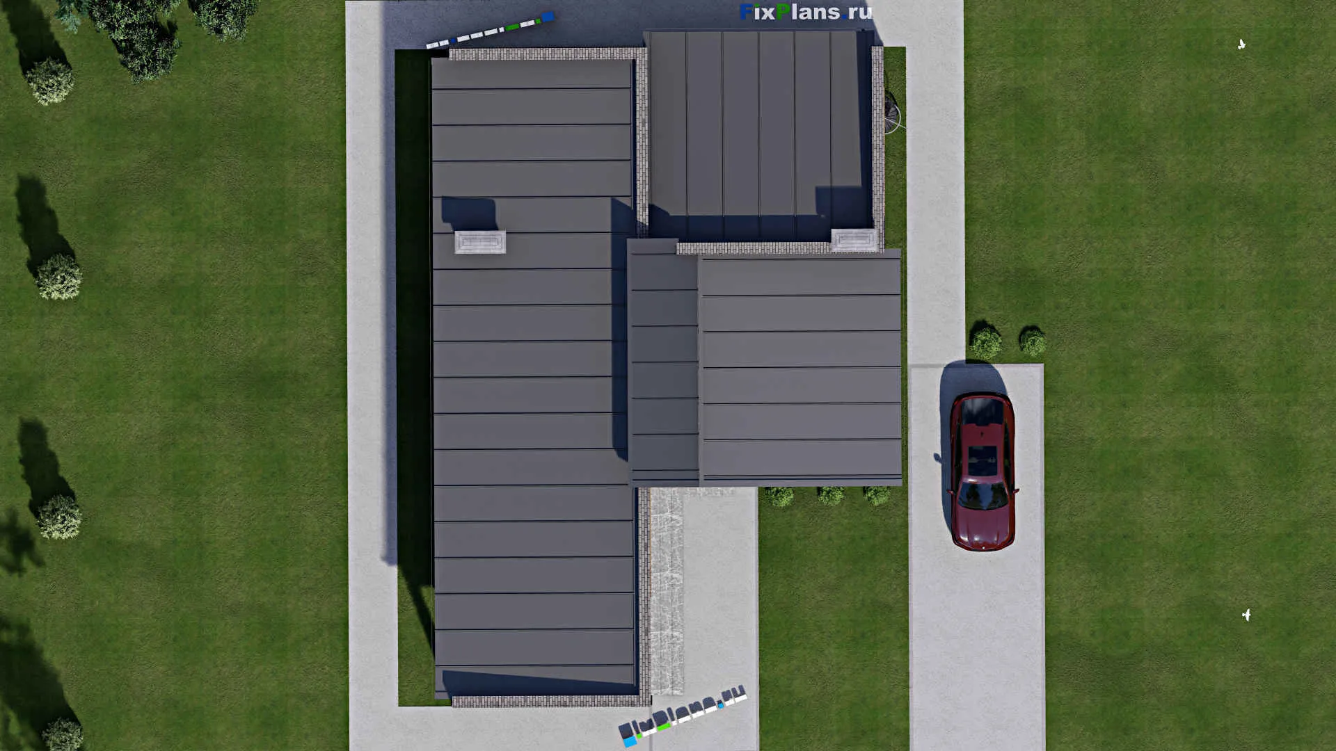 F-6695 - План одноэтажного дома 14 на 21, площадью 180 м² с террасой и 5 спальнями