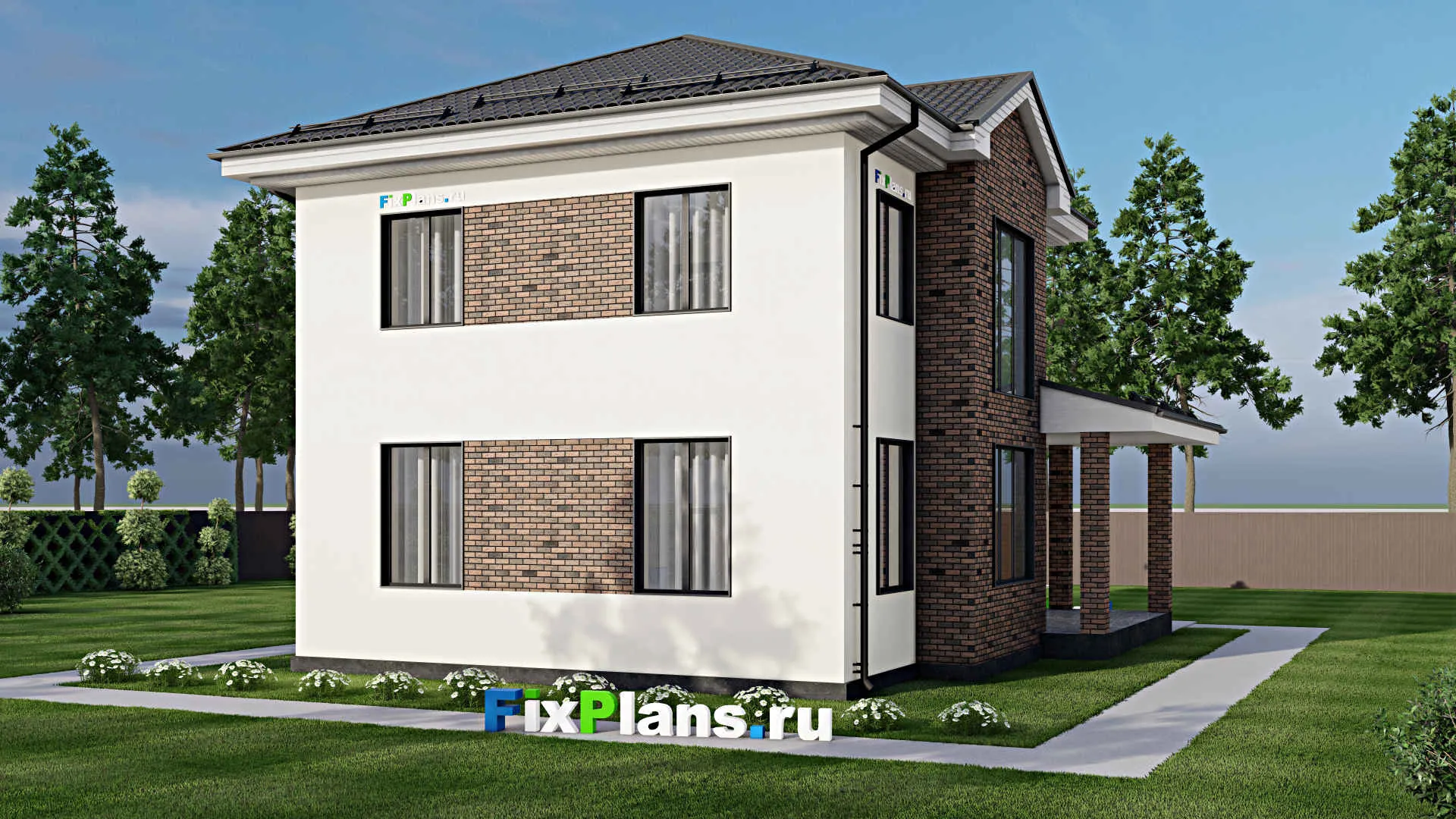 F-3347 - Проект двухэтажного дома 11 на 11, площадью 180 м² с террасой и 4 спальнями