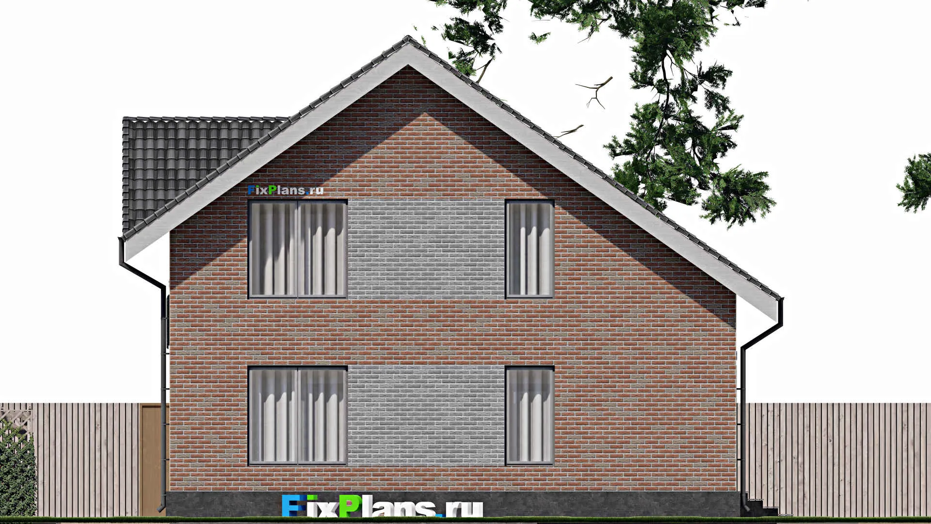 F-1880 - Планы дома с мансардой 12 на 12, площадью 210 м² с террасой и 4 спальнями