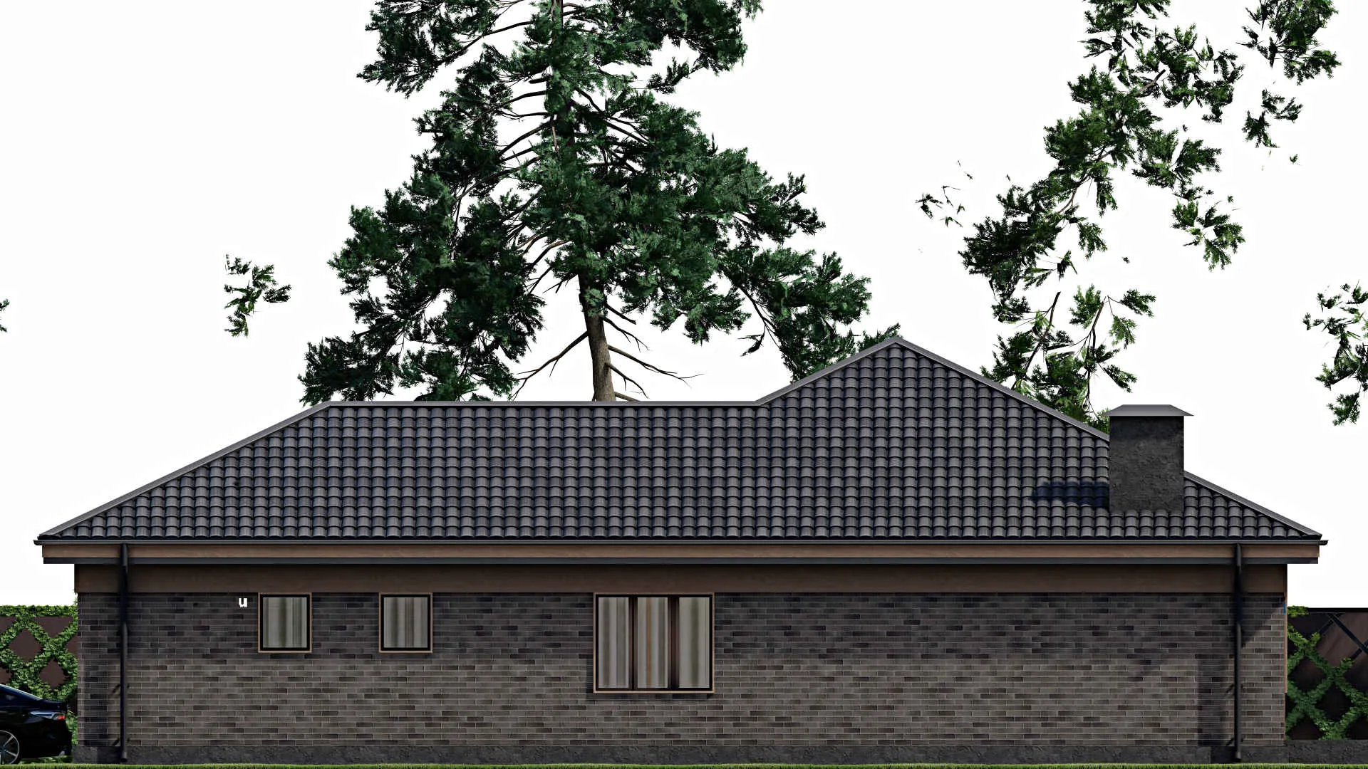 F-5822 - План одноэтажного дома 16 на 18, площадью 190 м² с гаражом на 2 машины и 3 спальнями