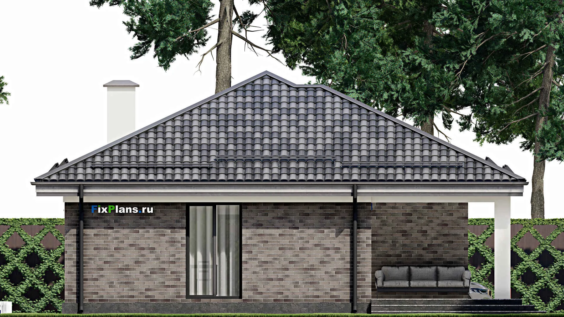 F-5687 - Проект одноэтажного дома 11 на 13, площадью 120 м² с 3 спальнями