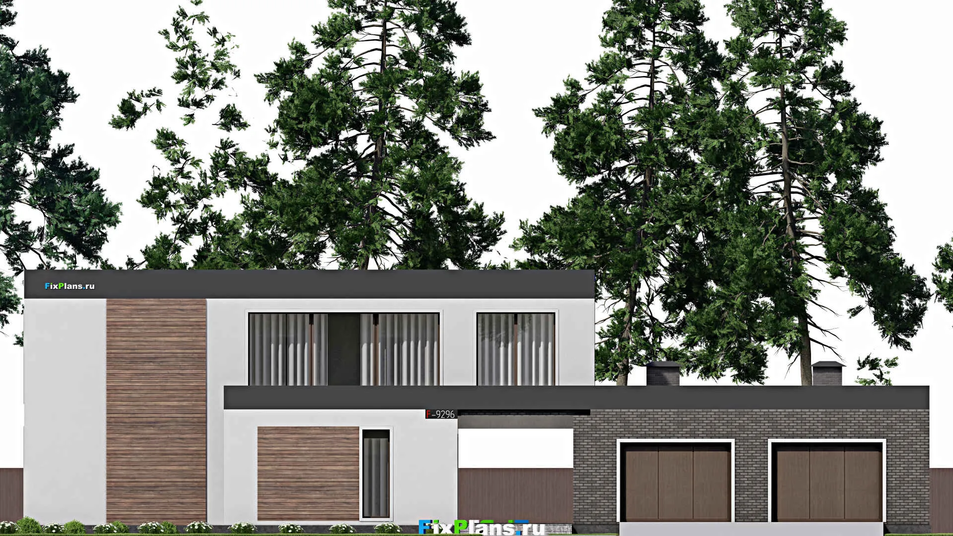 F-9296 - Планы двухэтажного дома 22 на 29, площадью 510 м² с террасой, баней, гаражом на 2 машины и 5 спальнями