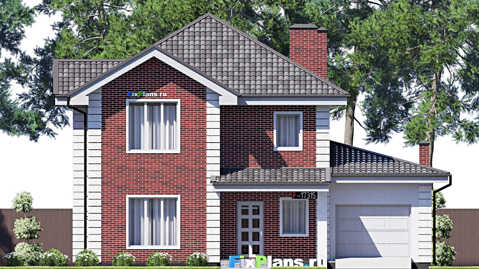 F-17315 - Проект двухэтажного дома 15 на 15, площадью 210 м² с террасой, гаражом на 1 машину и 4 спальнями