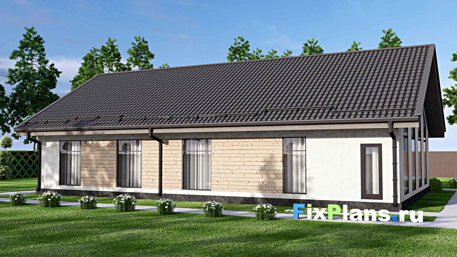 F-12995 - Проект одноэтажного дома 13 на 19, площадью 180 м² с 4 спальнями