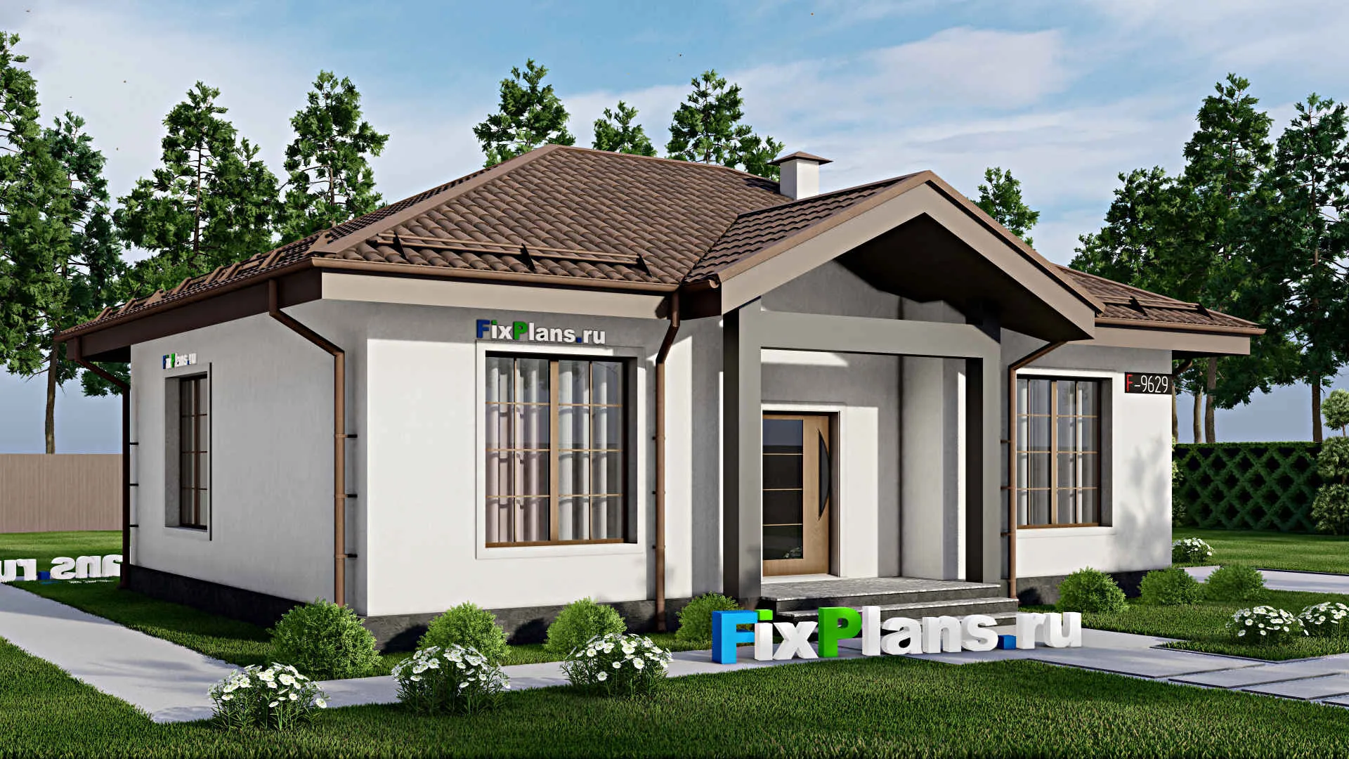 F-9629 - Проект одноэтажного дома 10 на 13, площадью 100 м² с 3 спальнями