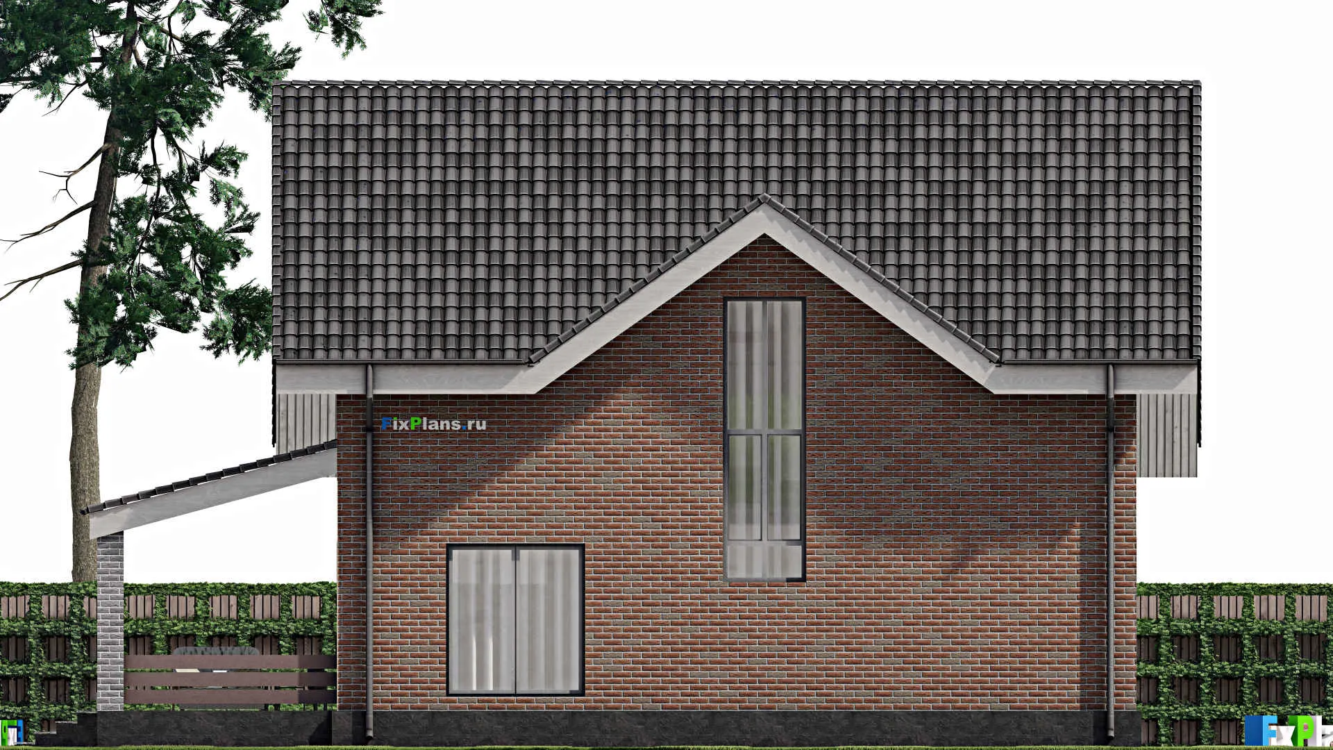 F-1880 - Планы дома с мансардой 12 на 12, площадью 210 м² с террасой и 4 спальнями