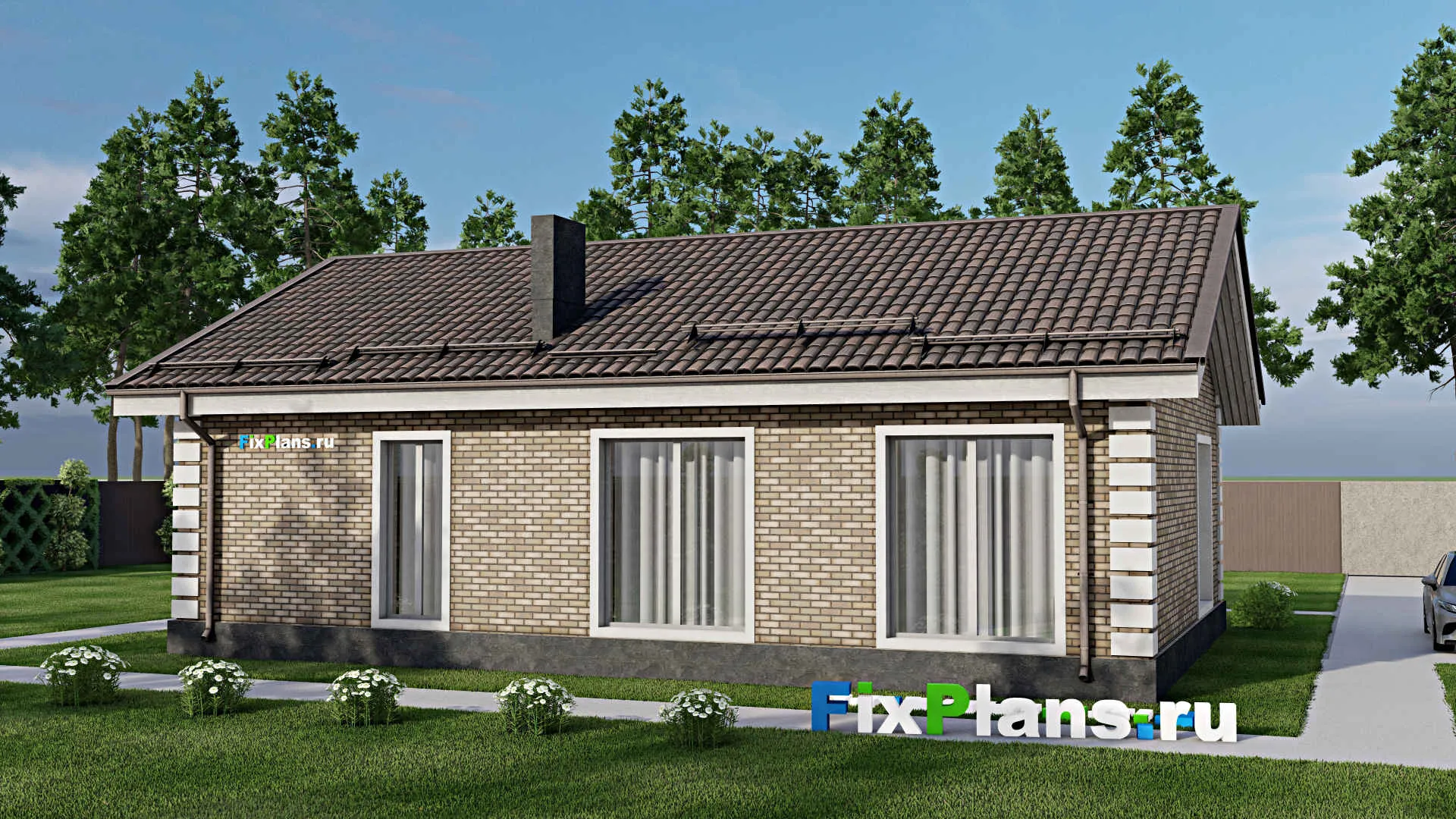 F-5381 - План одноэтажного дома 9 на 14, площадью 100 м² с 3 спальнями