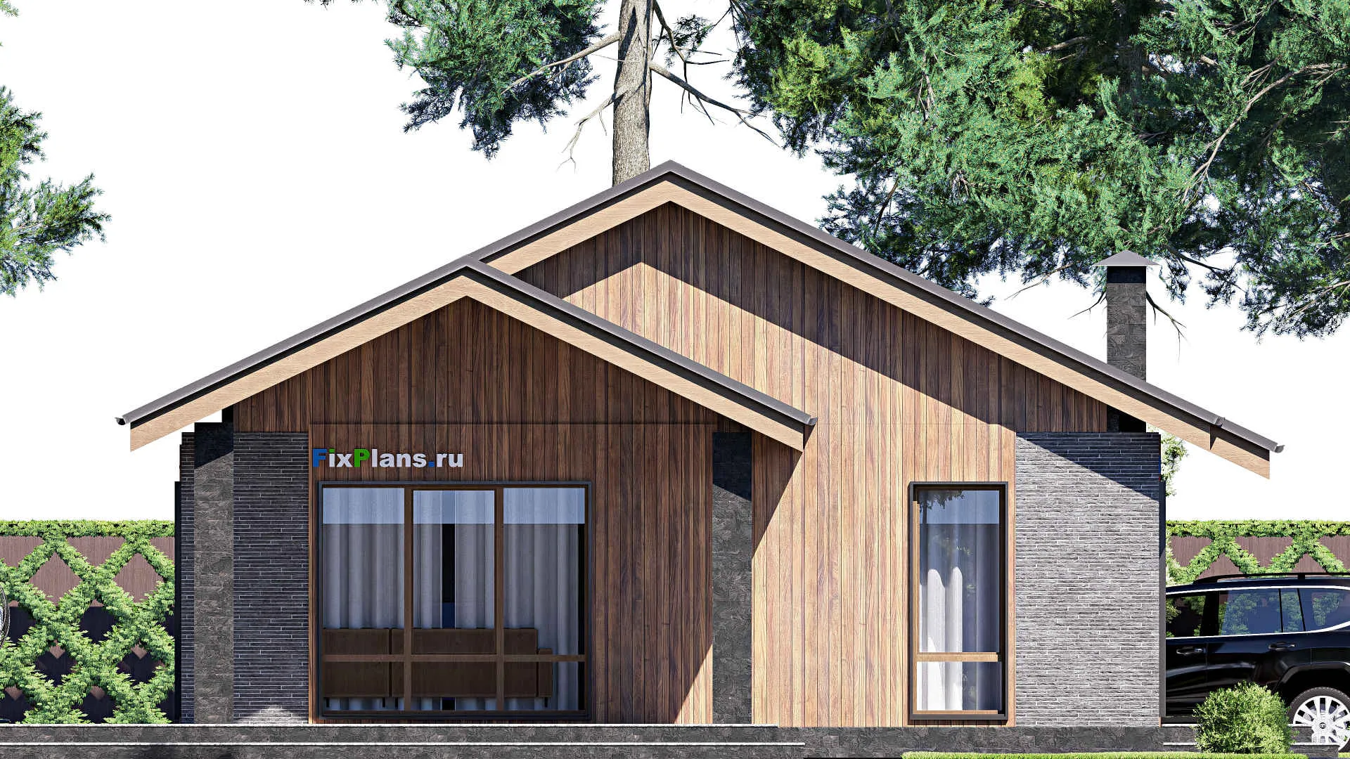 F-19169 - Проект одноэтажного дома 15 на 19, площадью 170 м² с террасой и 3 спальнями