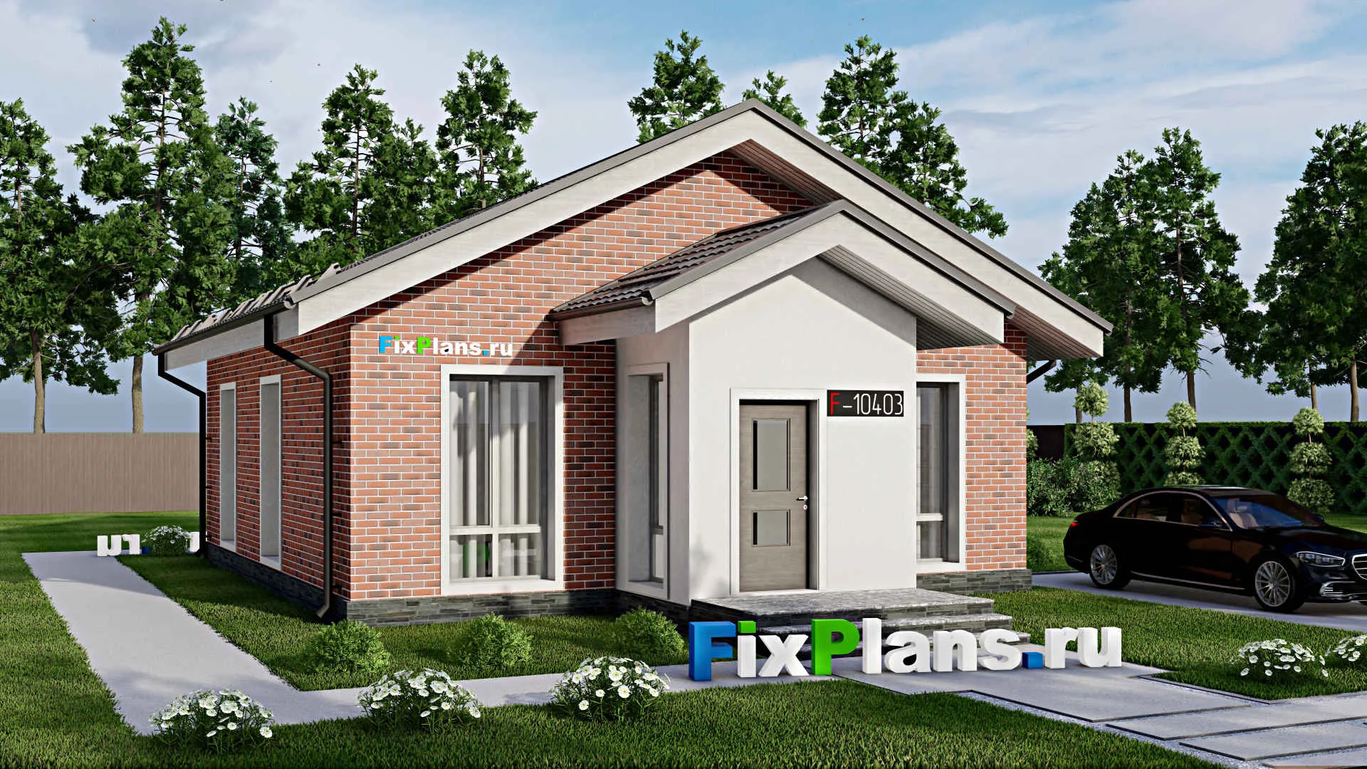 F-10403 - Проект одноэтажного дома 10 на 14, площадью 80 м² с 3 спальнями