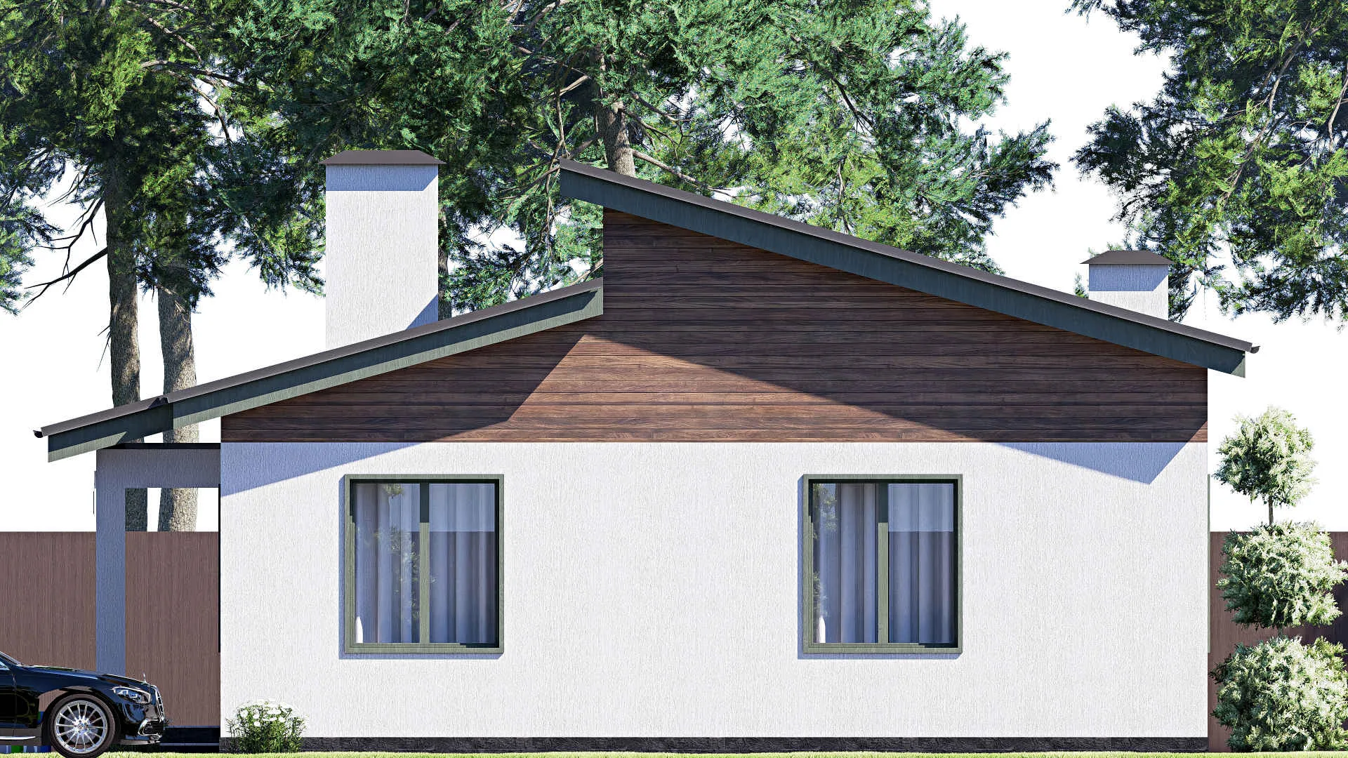 F-18503 - План одноэтажного дома 12 на 15, площадью 130 м² с террасой и 3 спальнями