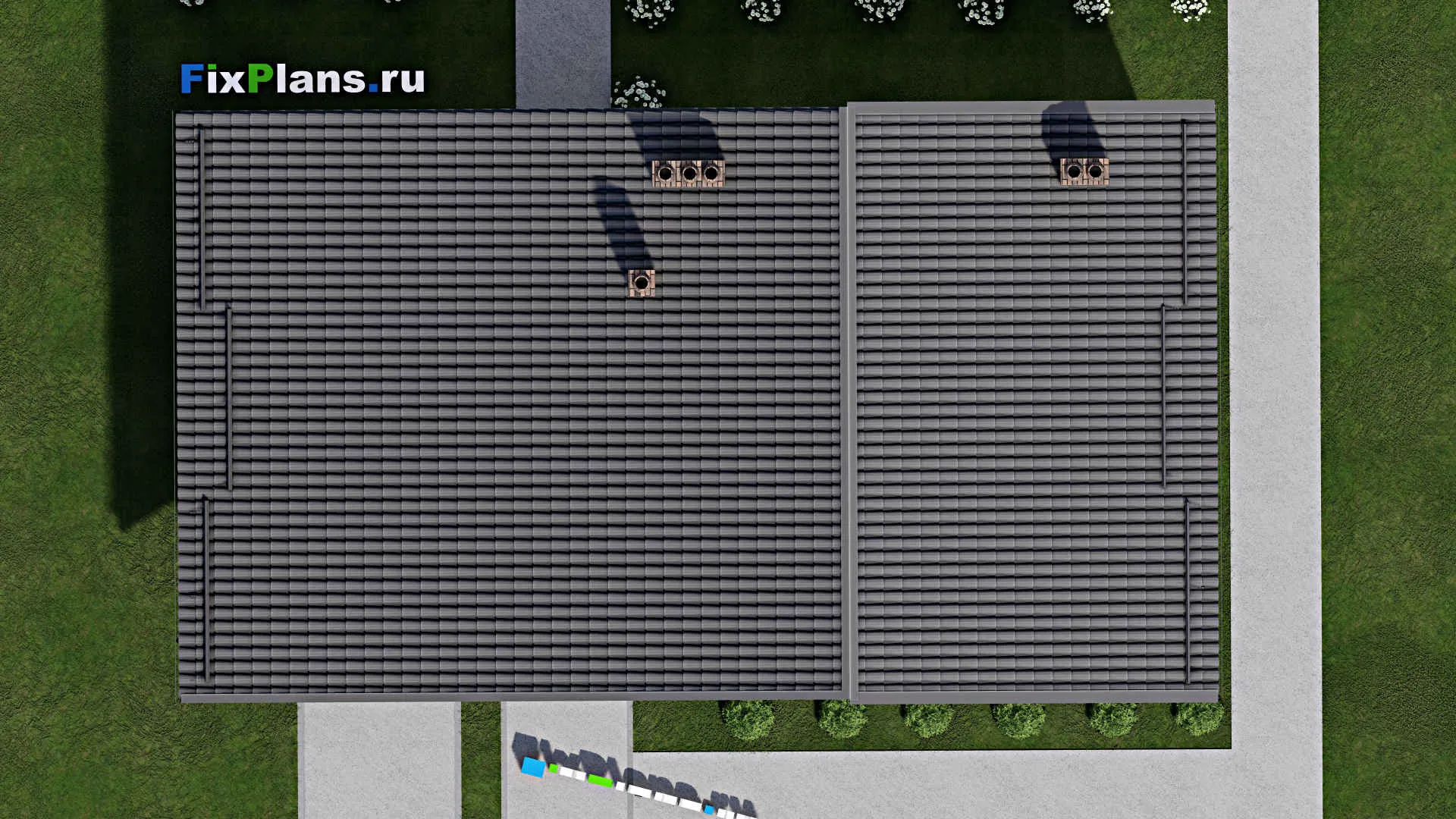 F-5165 - Проект дома с мансардой 9 на 16, площадью 190 м² с террасой, гаражом на 1 машину и 4 спальнями