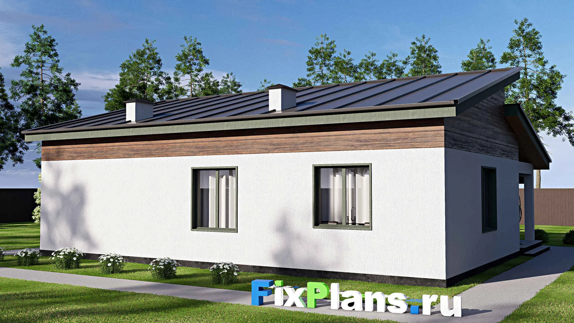 F-18503 - План одноэтажного дома 12 на 15, площадью 130 м² с террасой и 3 спальнями