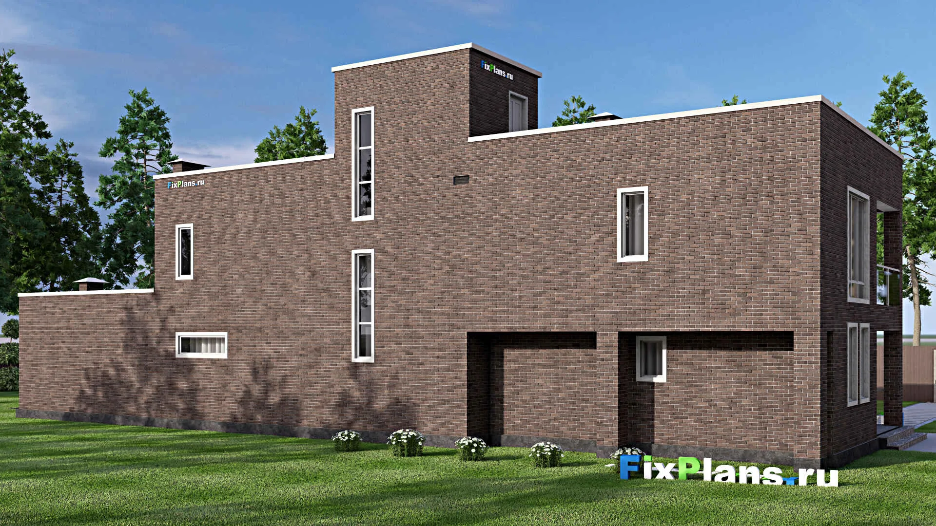 F-13805 - Проект двухэтажного дома 9 на 27, площадью 260 м² с террасой, балконом, баней и 4 спальнями