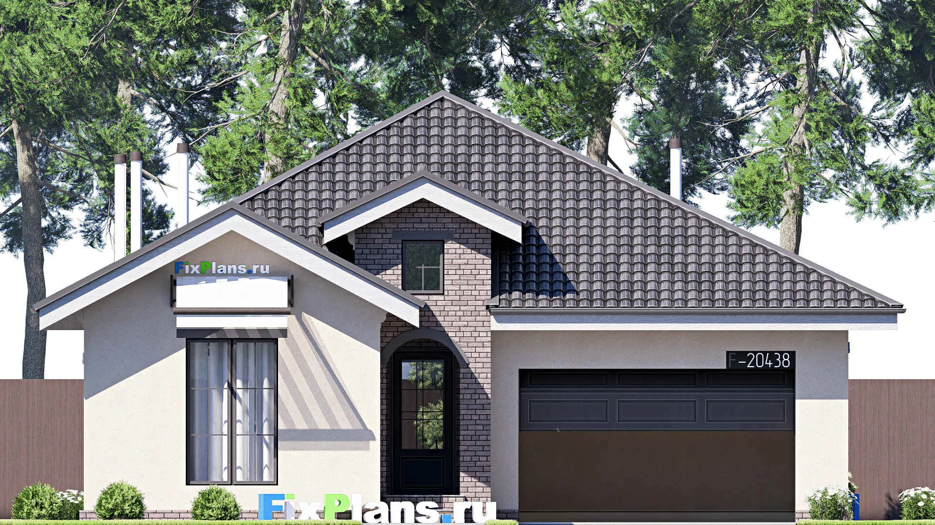 F-20438 - Проект одноэтажного дома 13 на 20, площадью 200 м² с террасой, гаражом на 1 машину и 3 спальнями