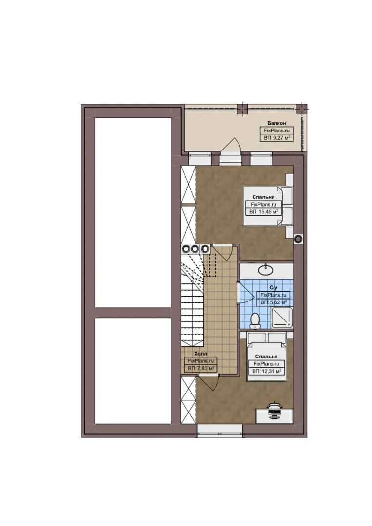 F-3059 - Планы дома с мансардой 9 на 14, площадью 150 м² с балконом, гаражом на 1 машину и 3 спальнями