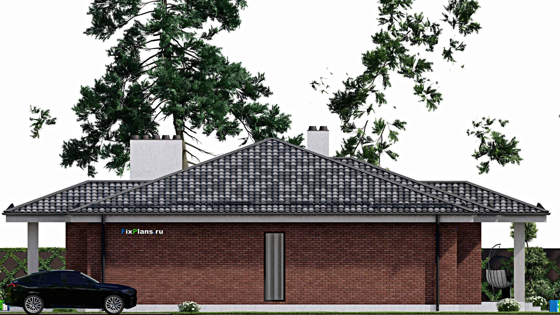 F-8342 - Проект одноэтажного дома 14 на 19, площадью 170 м² с террасой и 3 спальнями