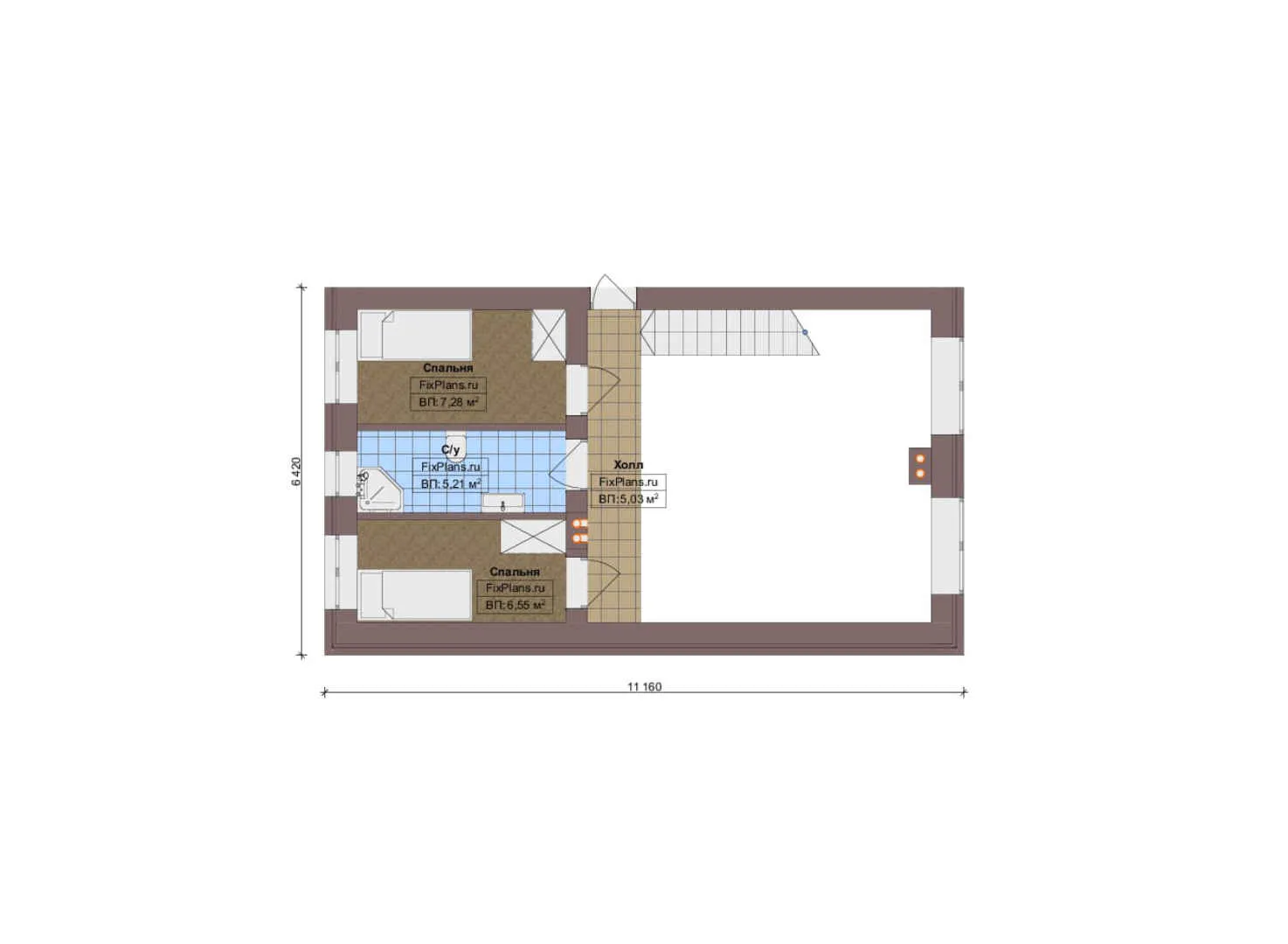 F-14759 - Планы дома с мансардой 12 на 12, площадью 120 м² с 3 спальнями
