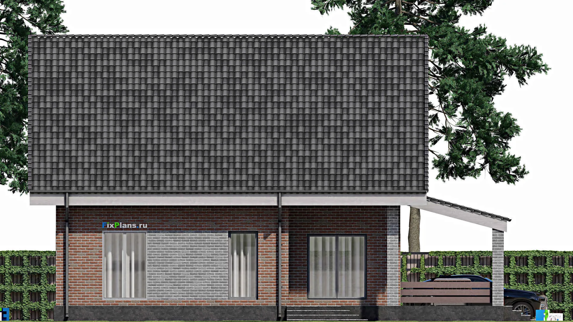 F-1880 - Планы дома с мансардой 12 на 12, площадью 210 м² с террасой и 4 спальнями