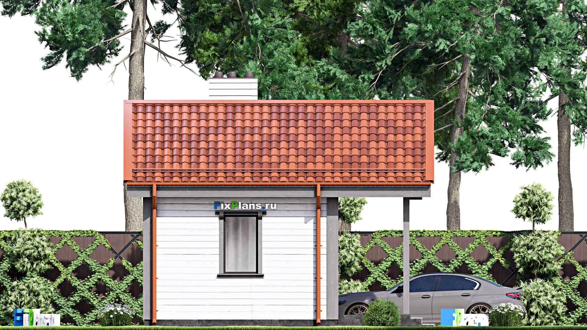 F-15524 - Проект бани 6 на 7, площадью 30 м² с комнатой отдыха и терассой