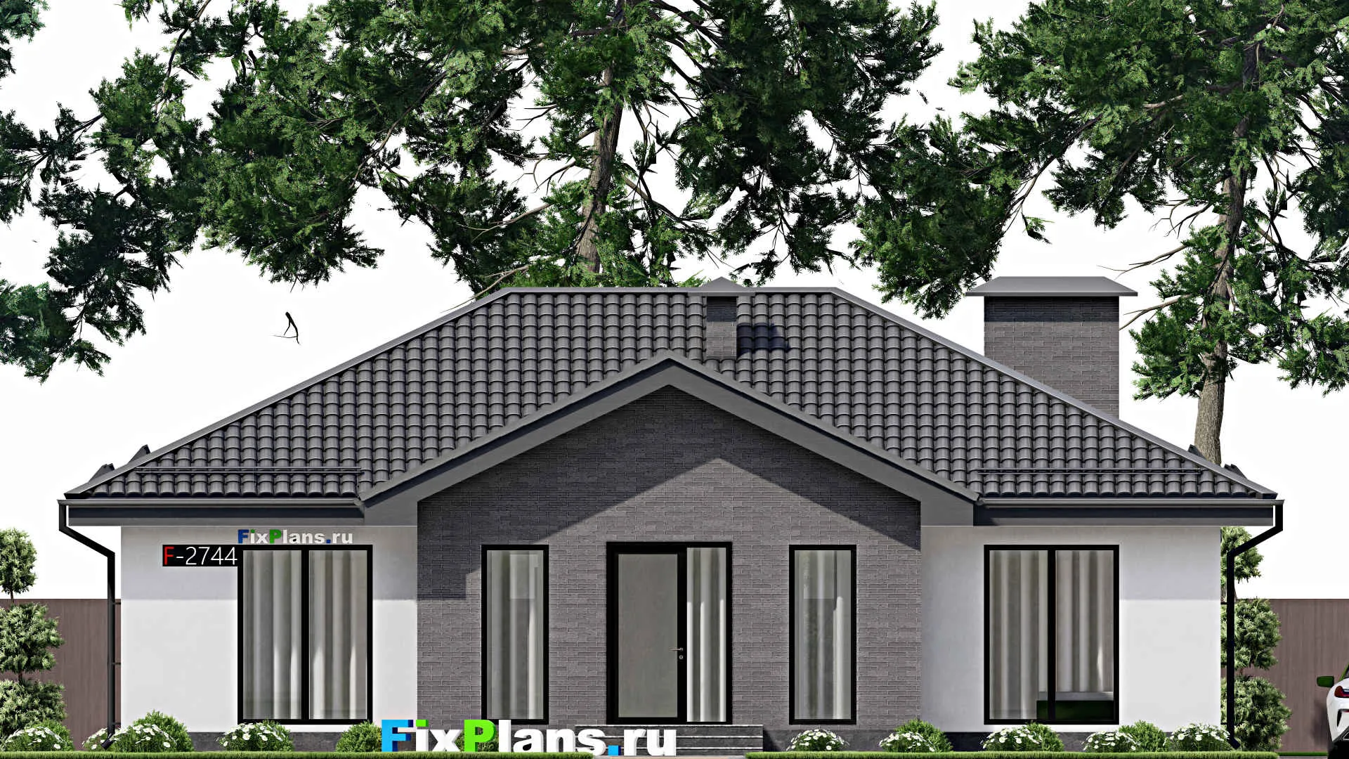 F-2744 - План одноэтажного дома 14 на 15, площадью 160 м² с террасой и 3 спальнями